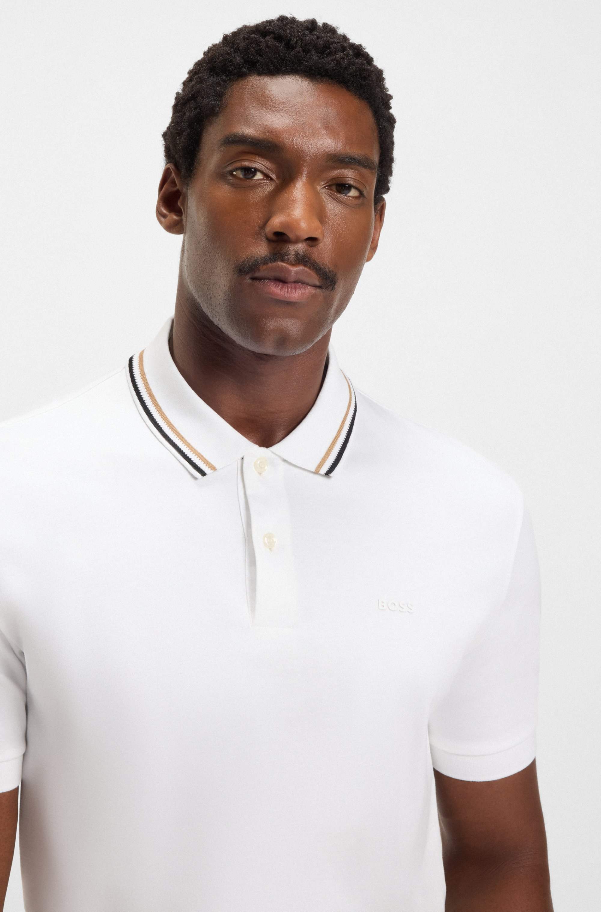 Slim-fit polo shirt in cotton with striped collar
