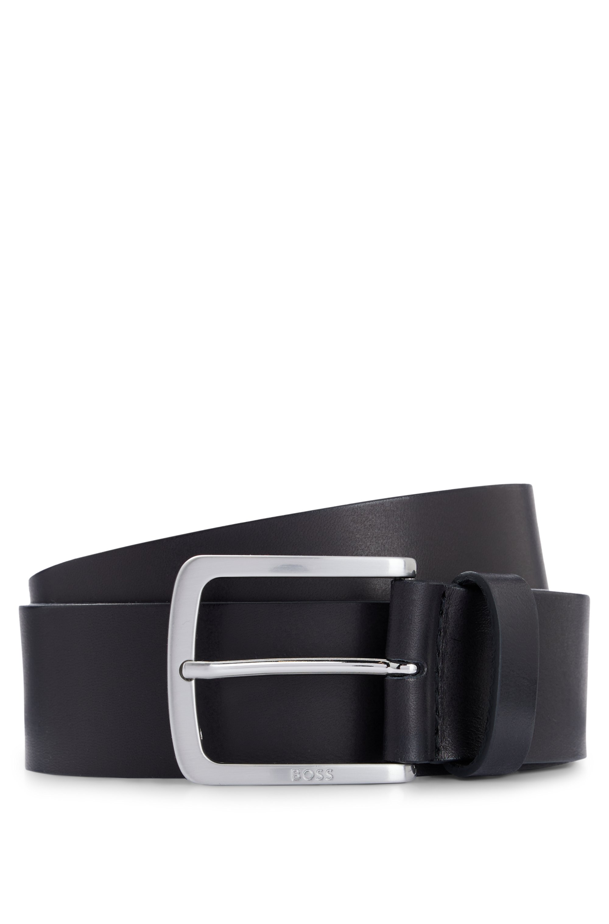 Italian-leather belt with logo-engraved buckle