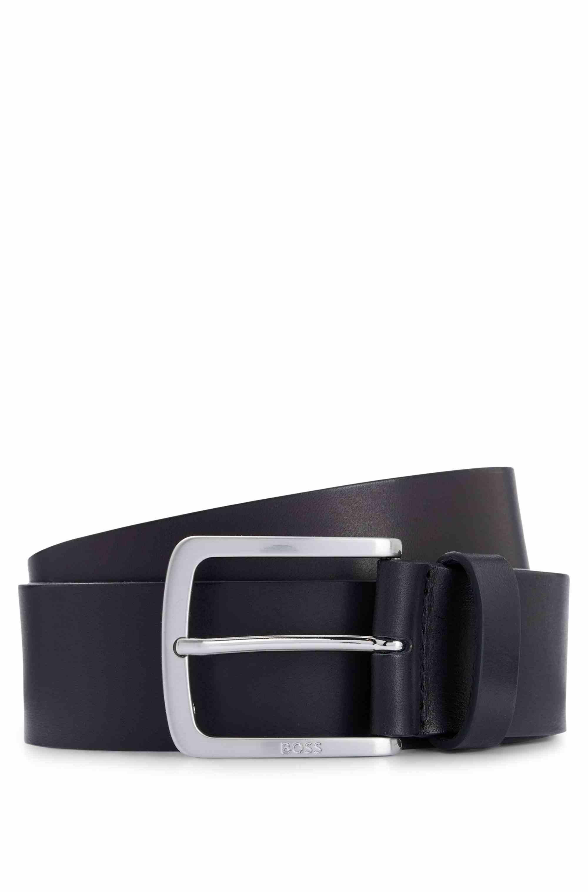 Italian-leather belt with logo-engraved buckle