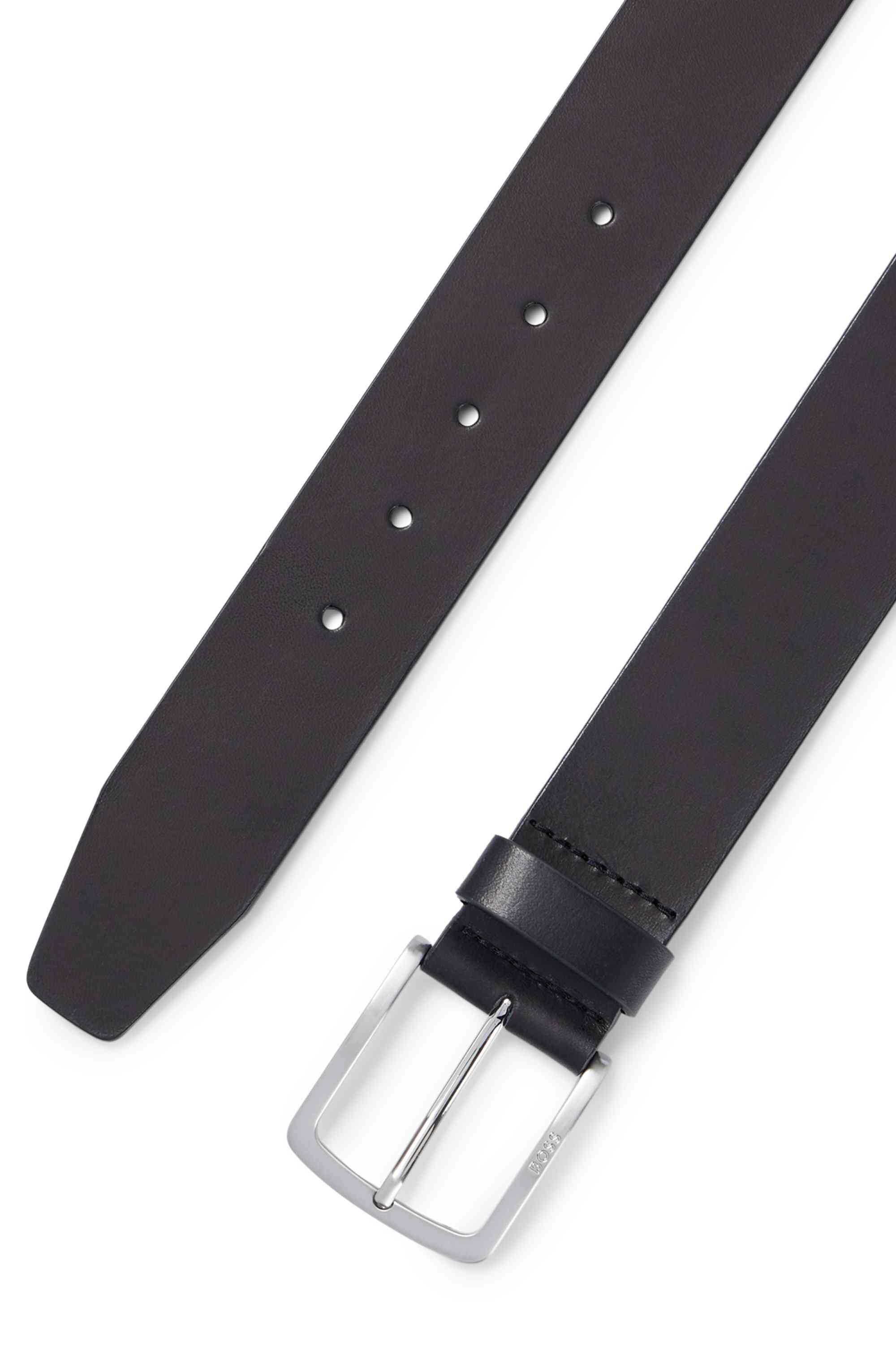 Italian-leather belt with logo-engraved buckle