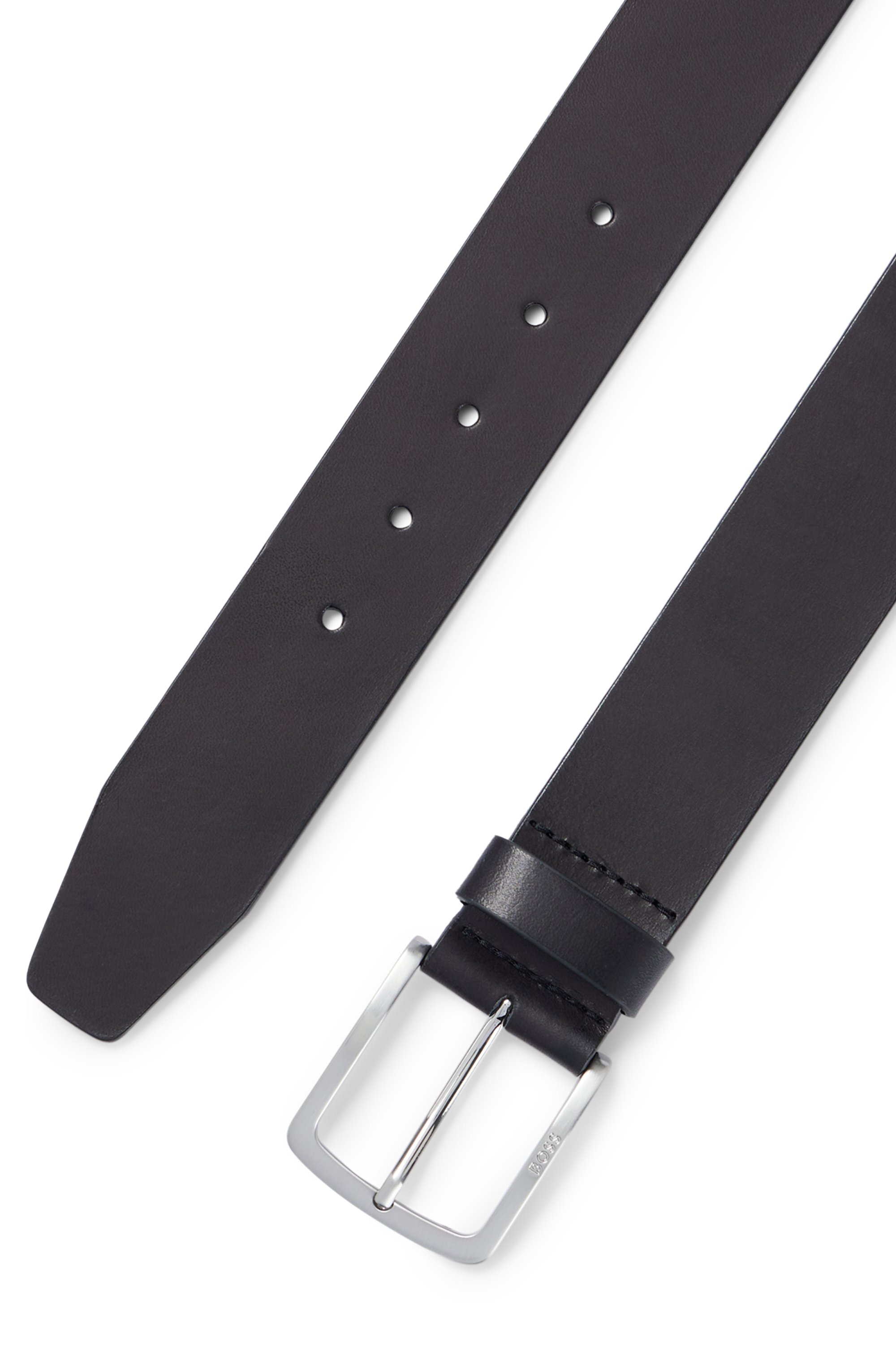 Italian-leather belt with logo-engraved buckle