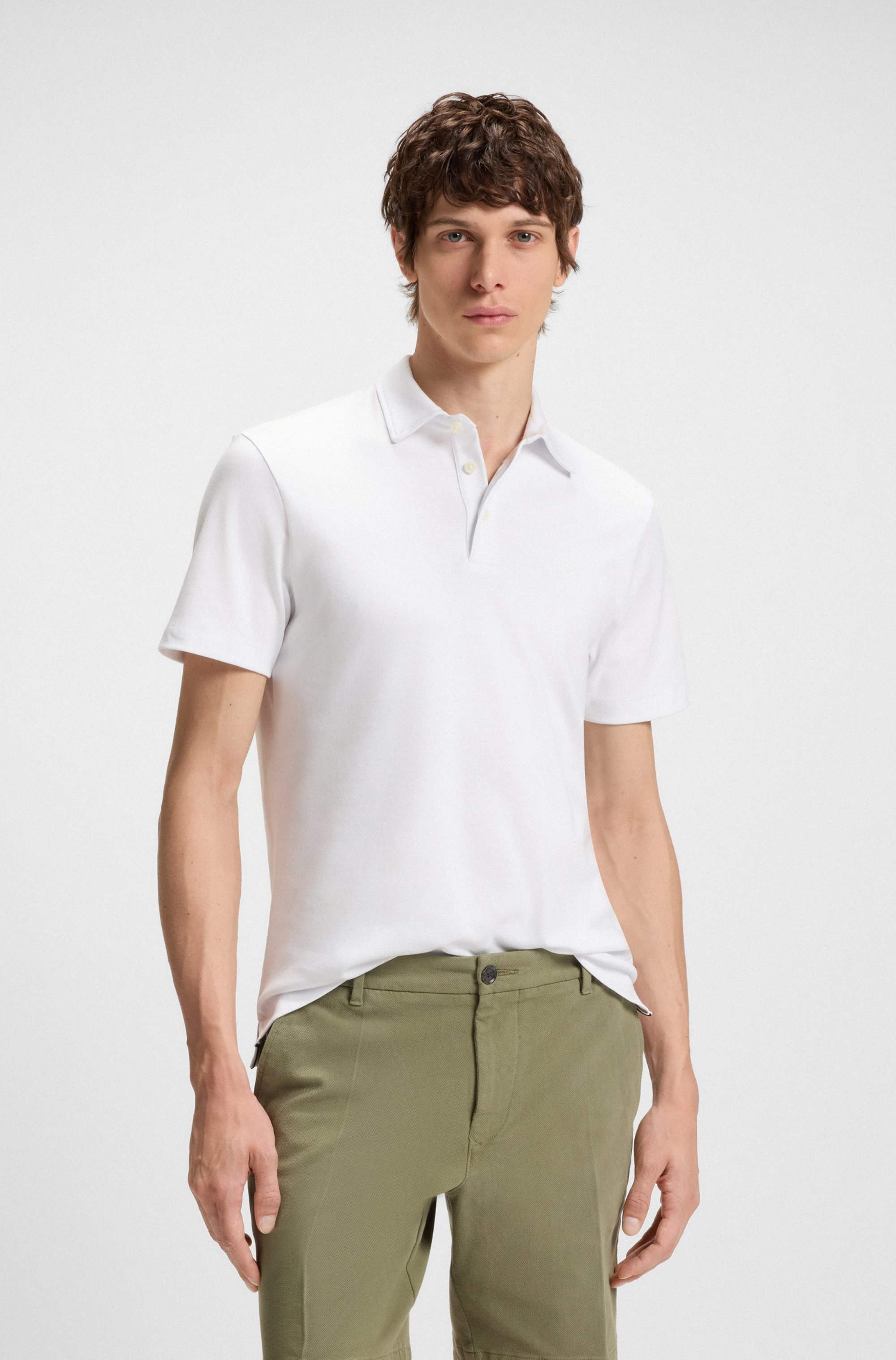 Slim-fit polo shirt in cotton with rubberised logo