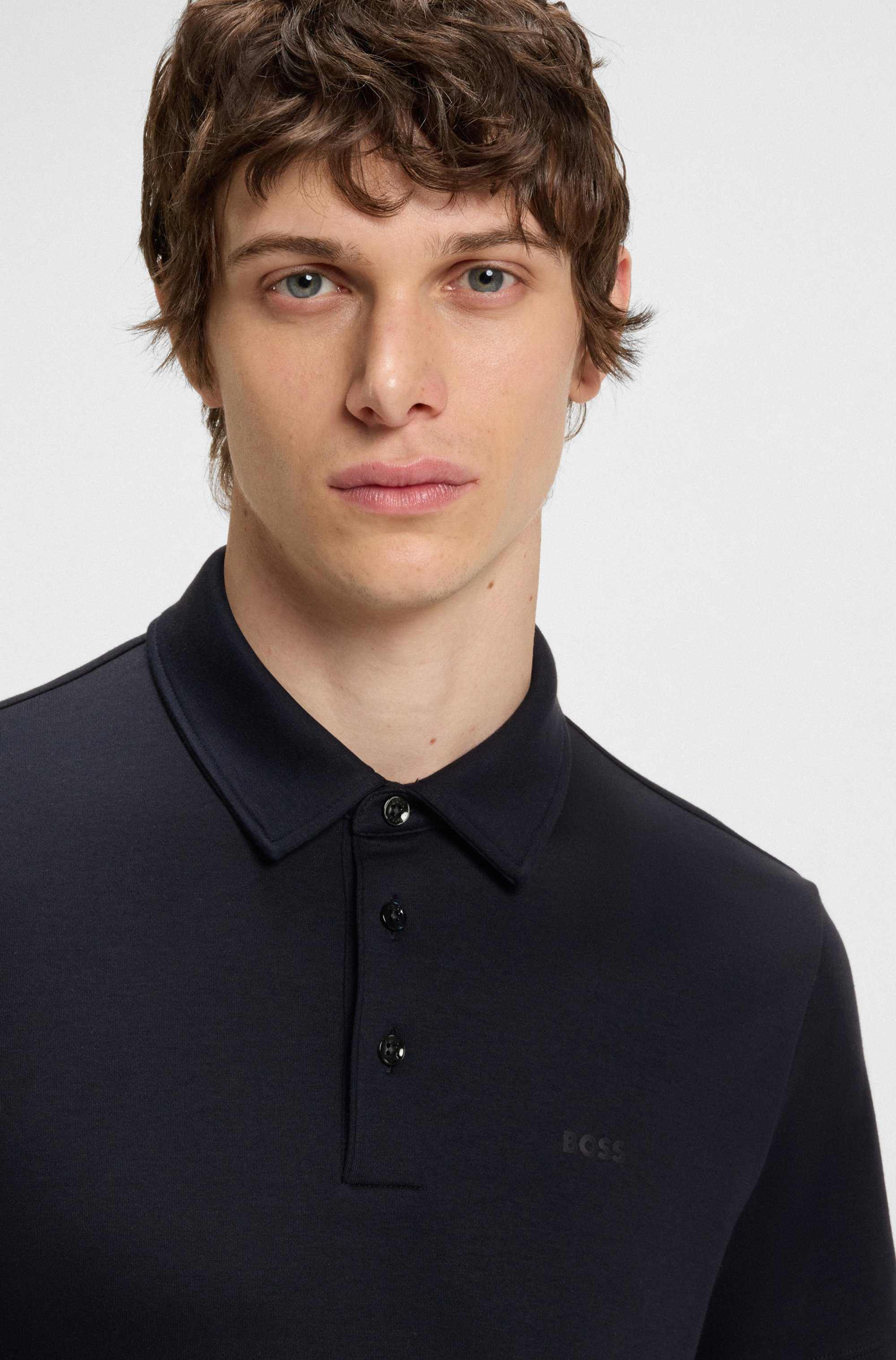Slim-fit polo shirt in cotton with rubberised logo