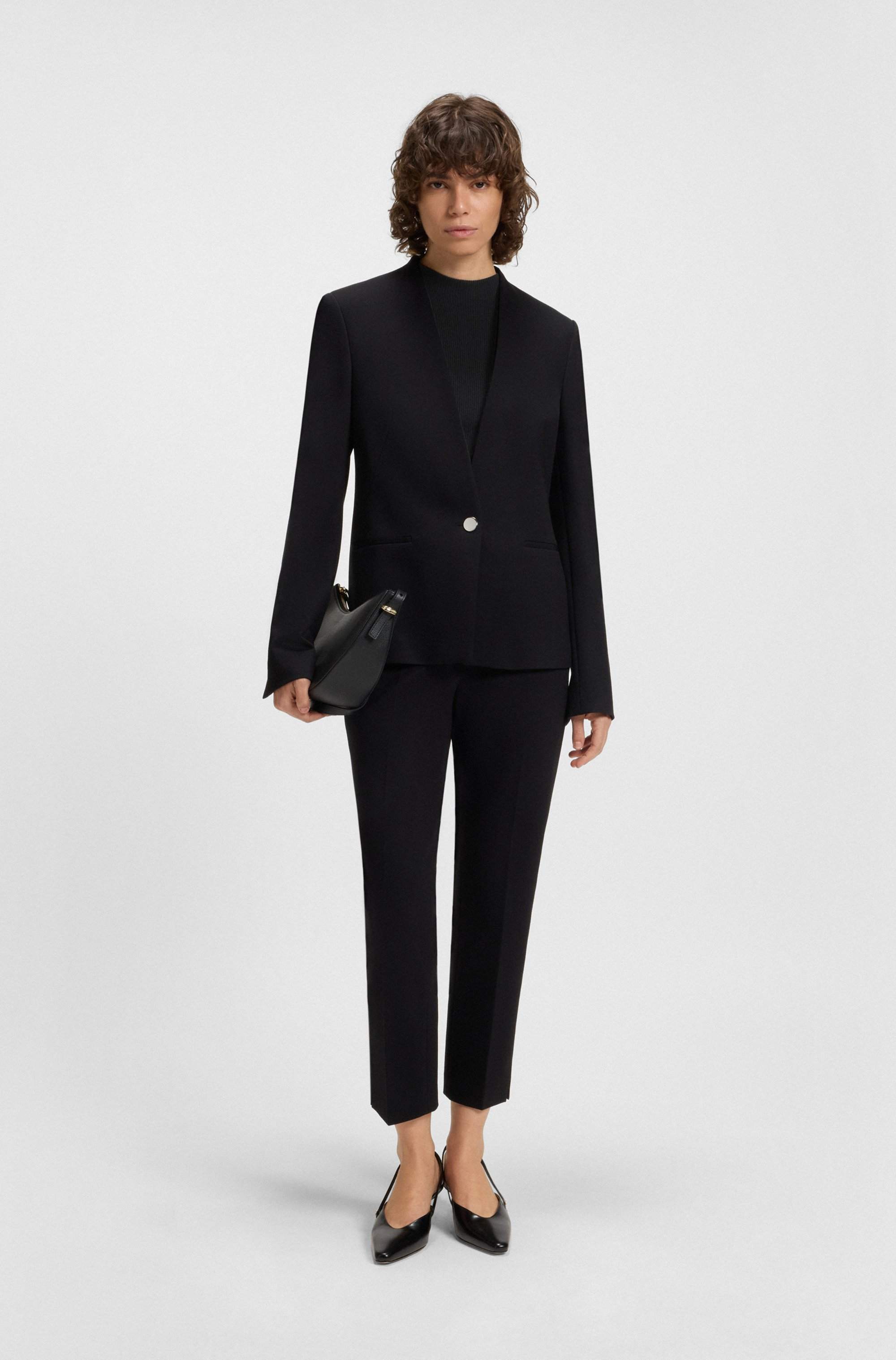 Ribbed-knit top with mock neckline