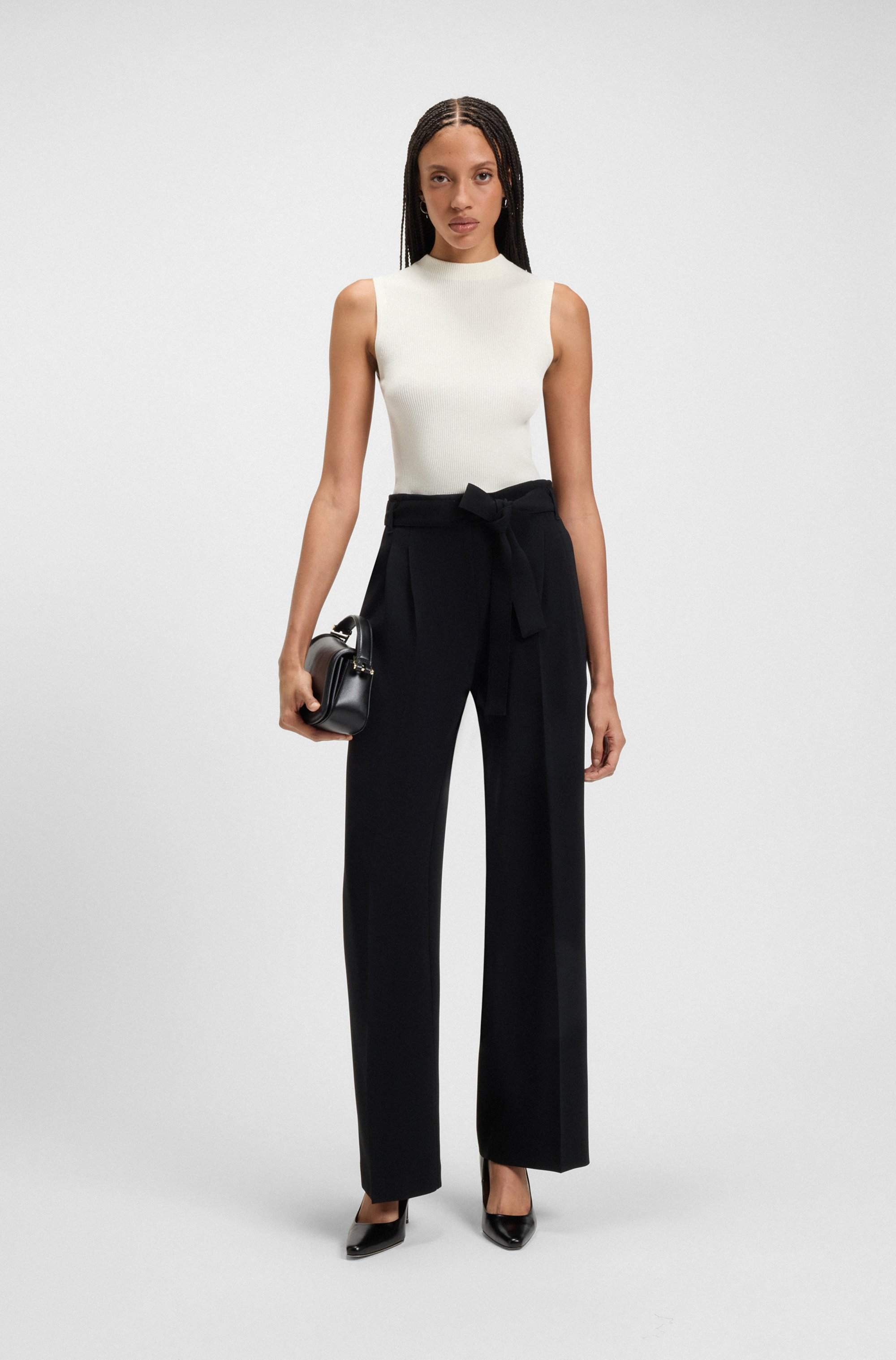 Ribbed-knit top with mock neckline