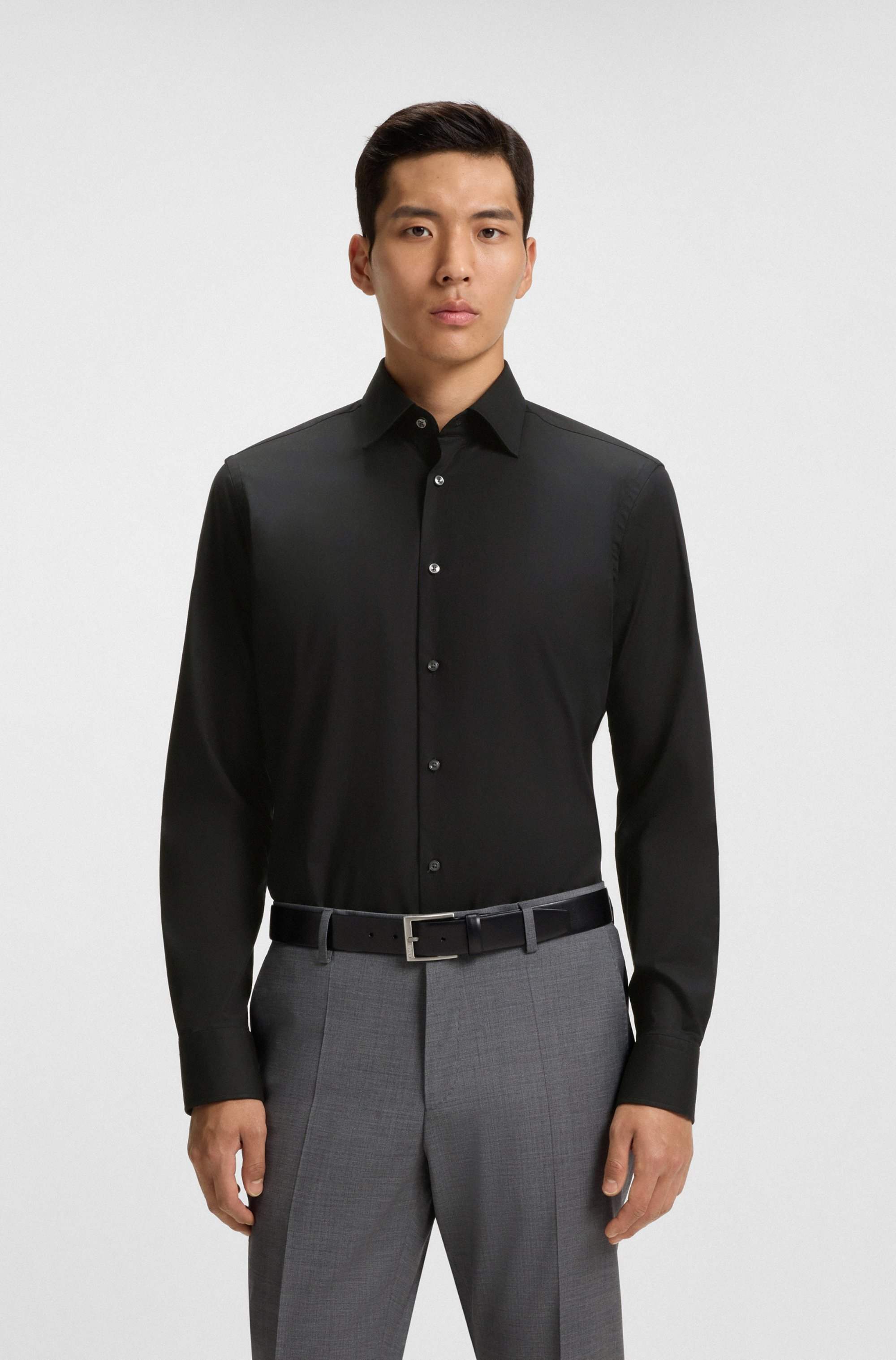 Regular-fit shirt in easy-iron stretch-cotton poplin