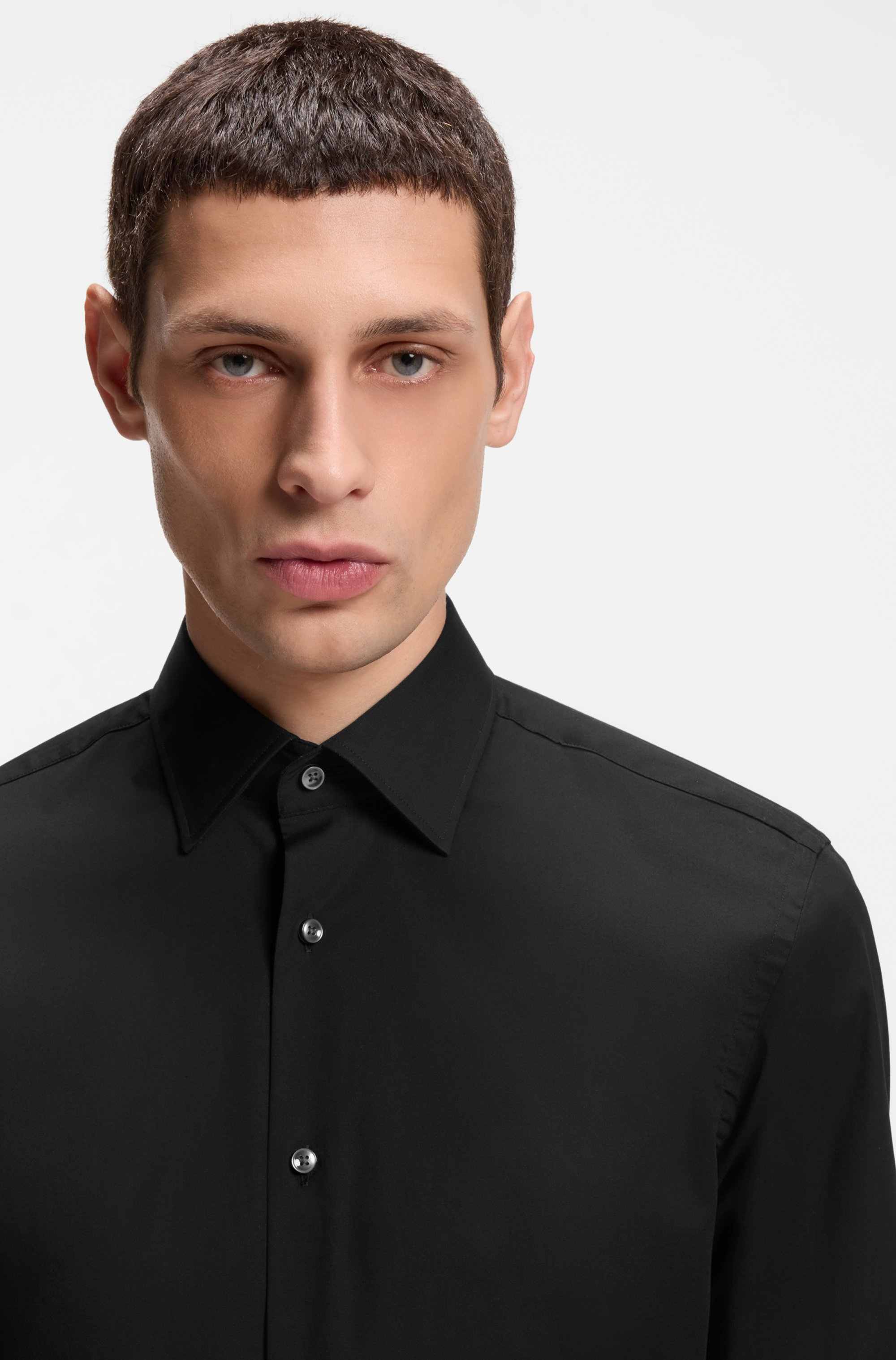 Regular-fit shirt in easy-iron stretch-cotton poplin
