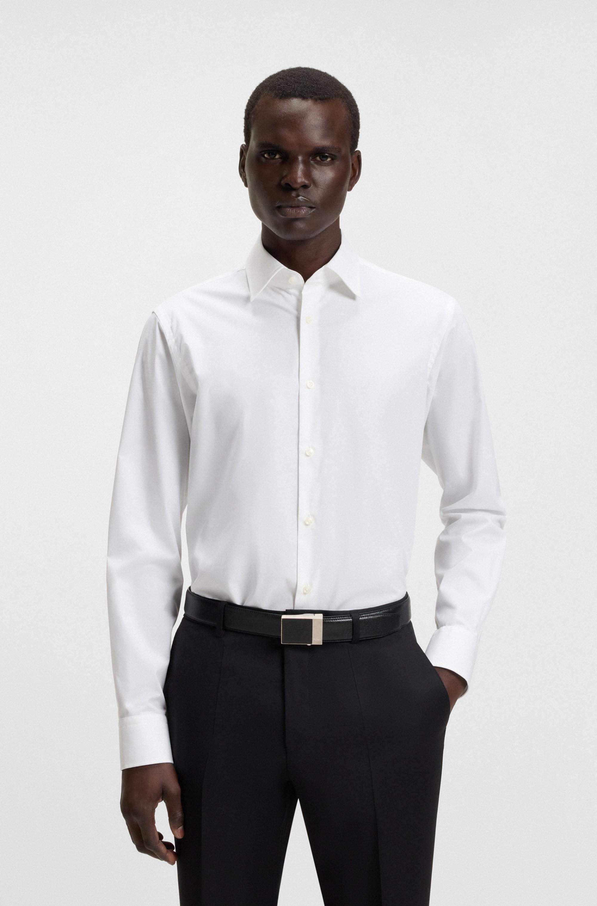 Regular-fit shirt in easy-iron stretch-cotton poplin