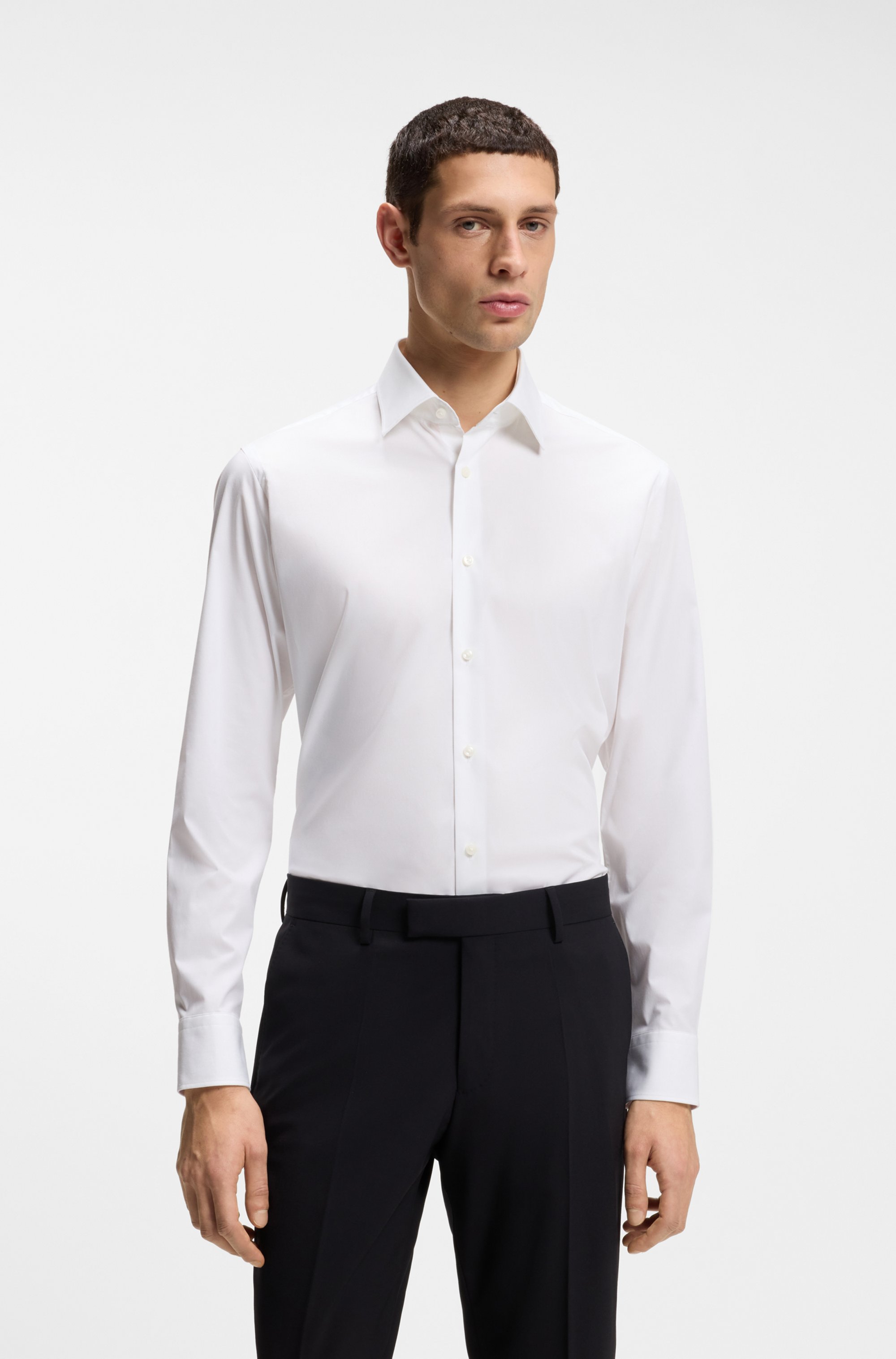 Regular-fit shirt in easy-iron stretch-cotton poplin