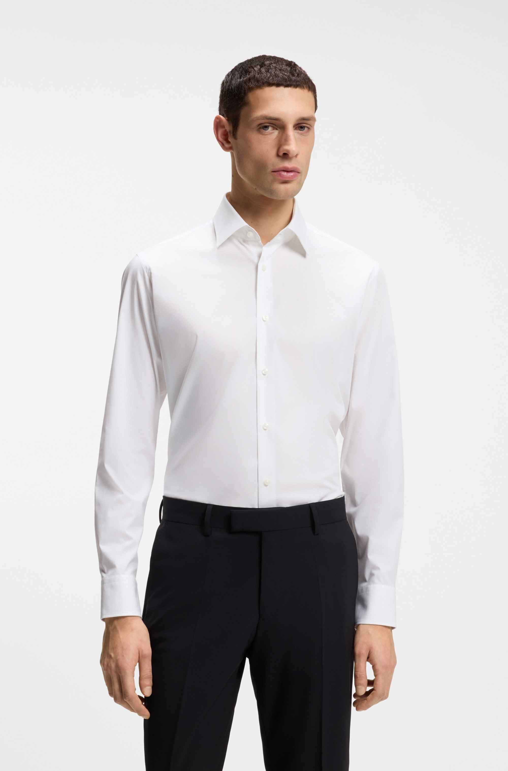 Regular-fit shirt in easy-iron stretch-cotton poplin