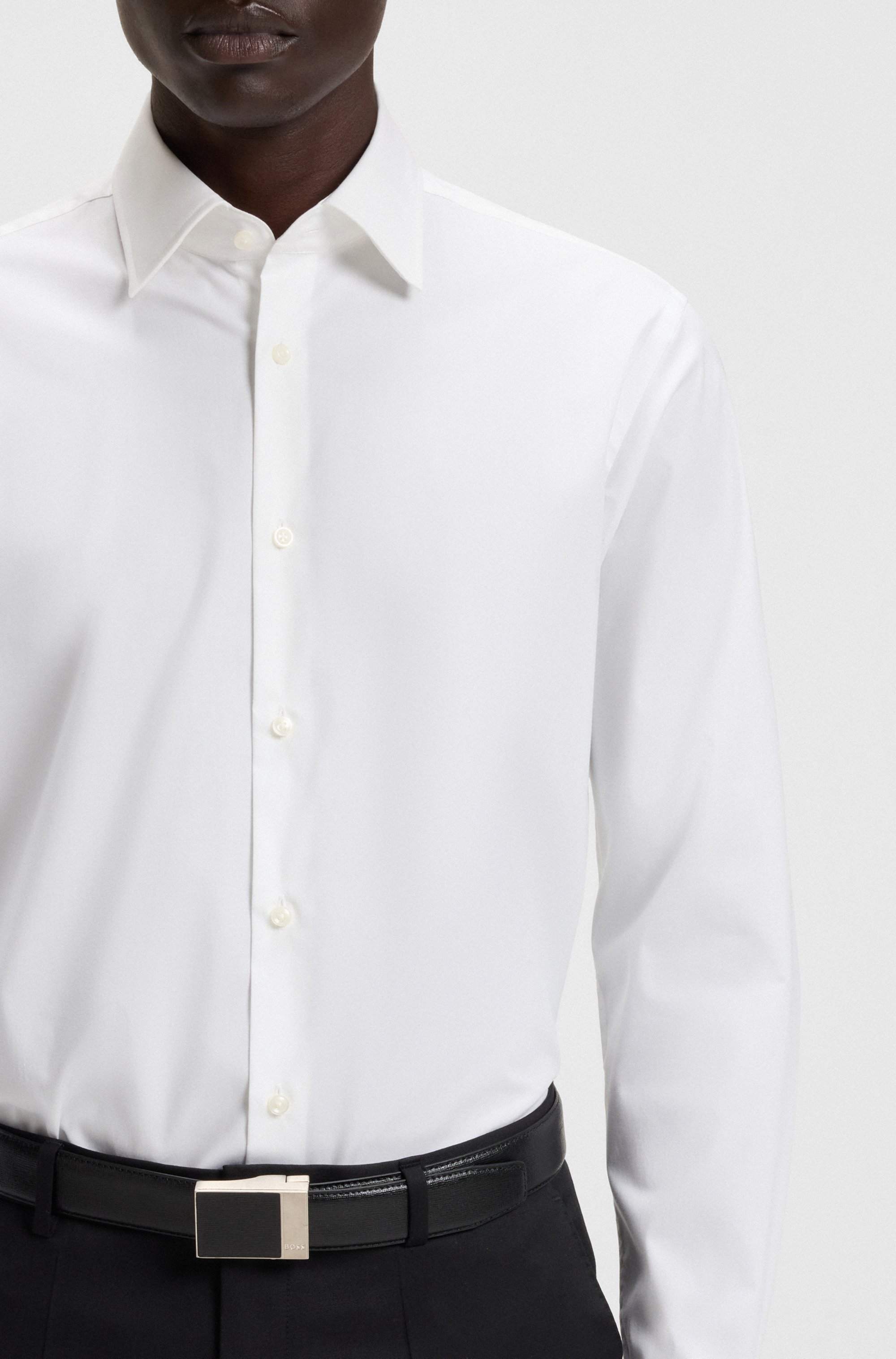 Regular-fit shirt in easy-iron stretch-cotton poplin