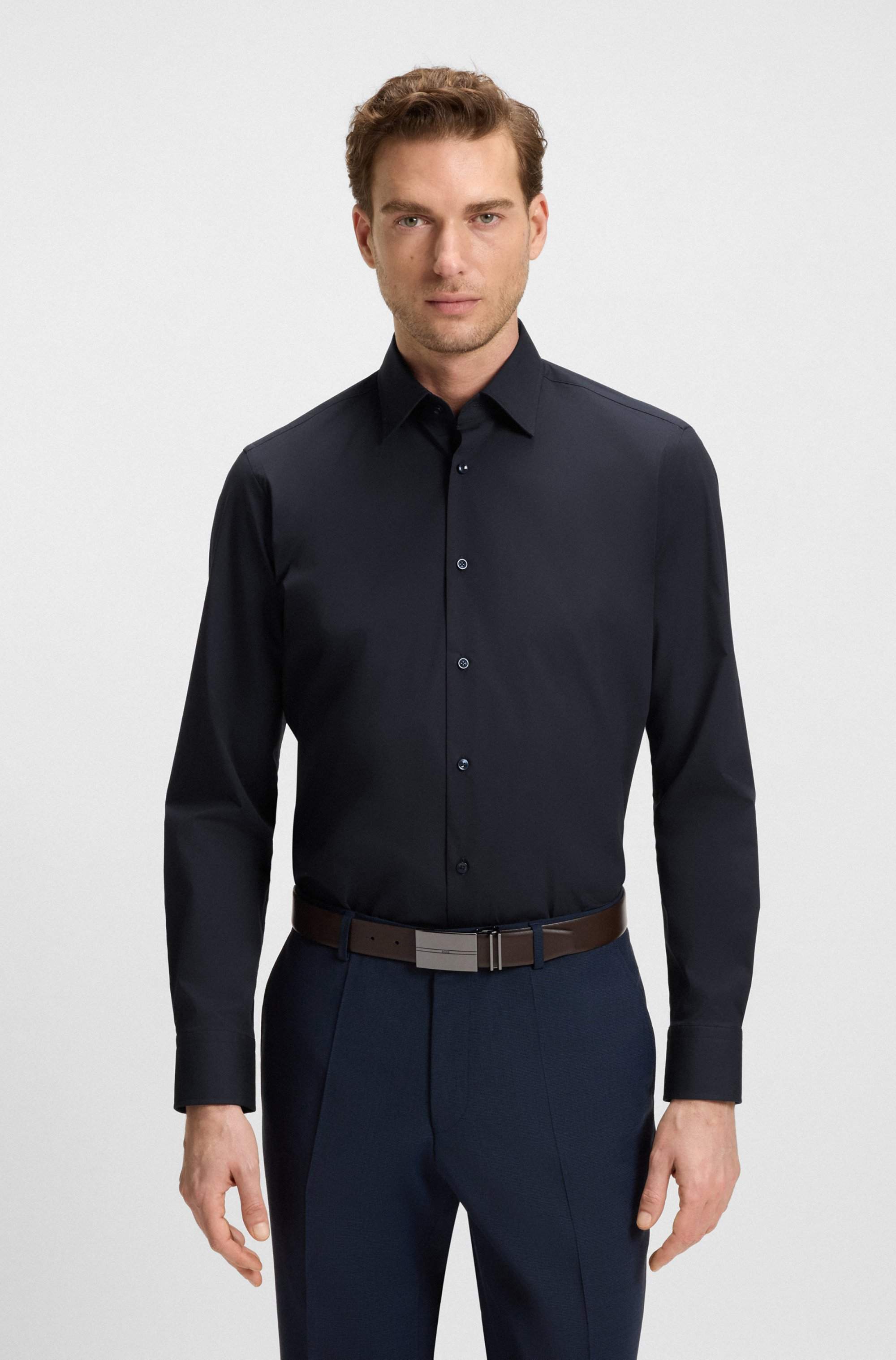 Regular-fit shirt in easy-iron stretch-cotton poplin