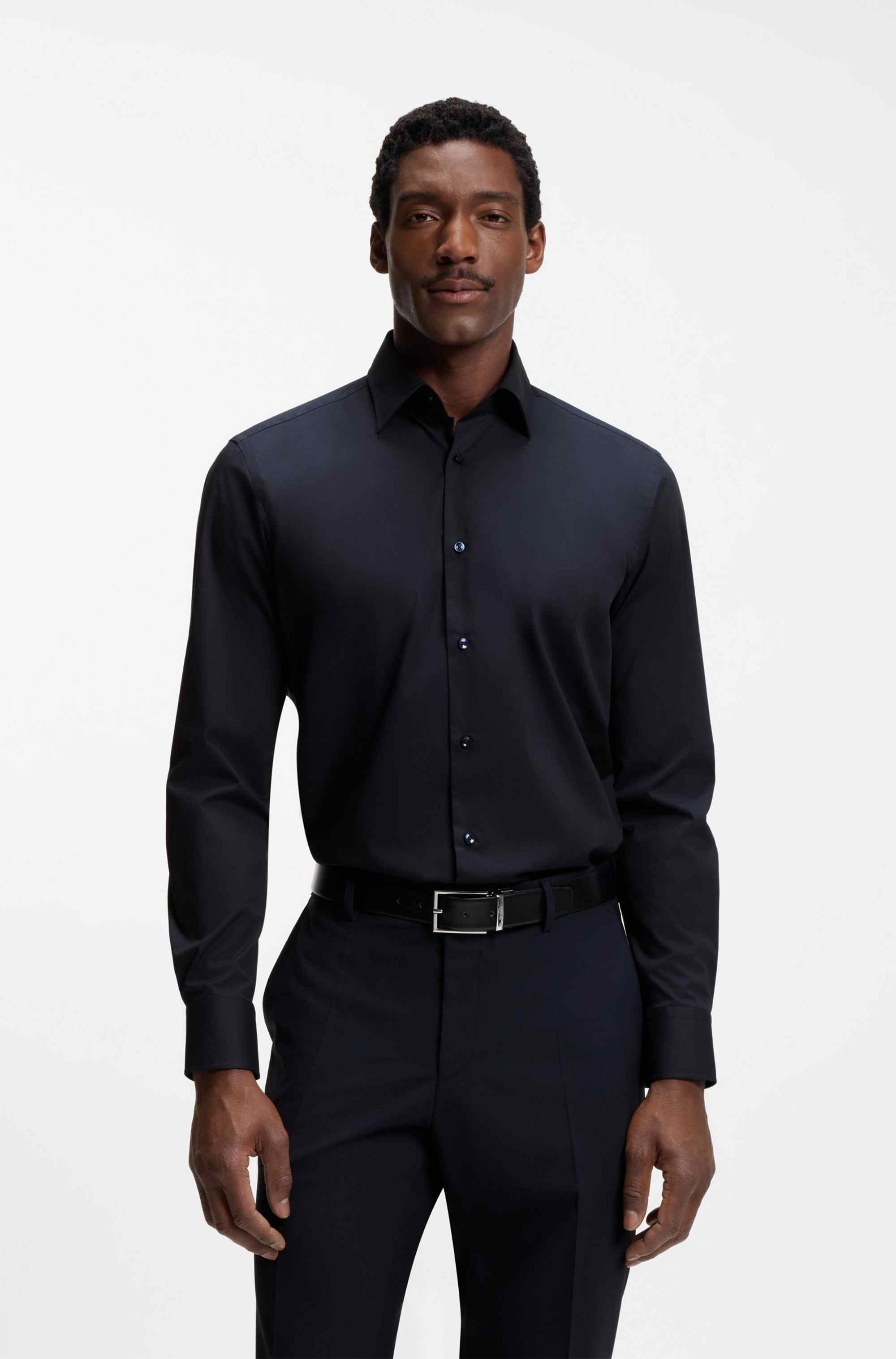 Regular-fit shirt in easy-iron stretch-cotton poplin