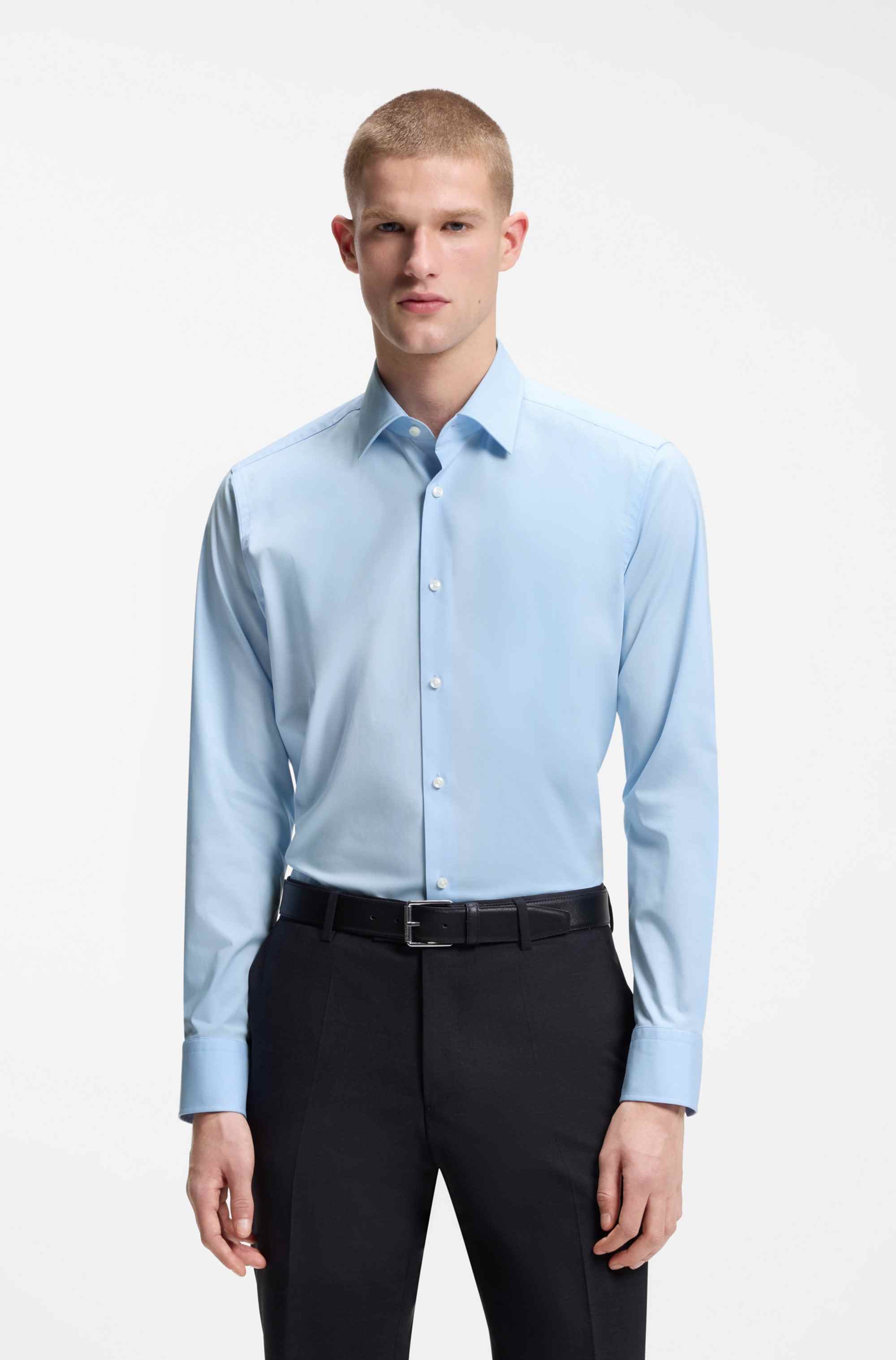 Regular-fit shirt in easy-iron stretch-cotton poplin