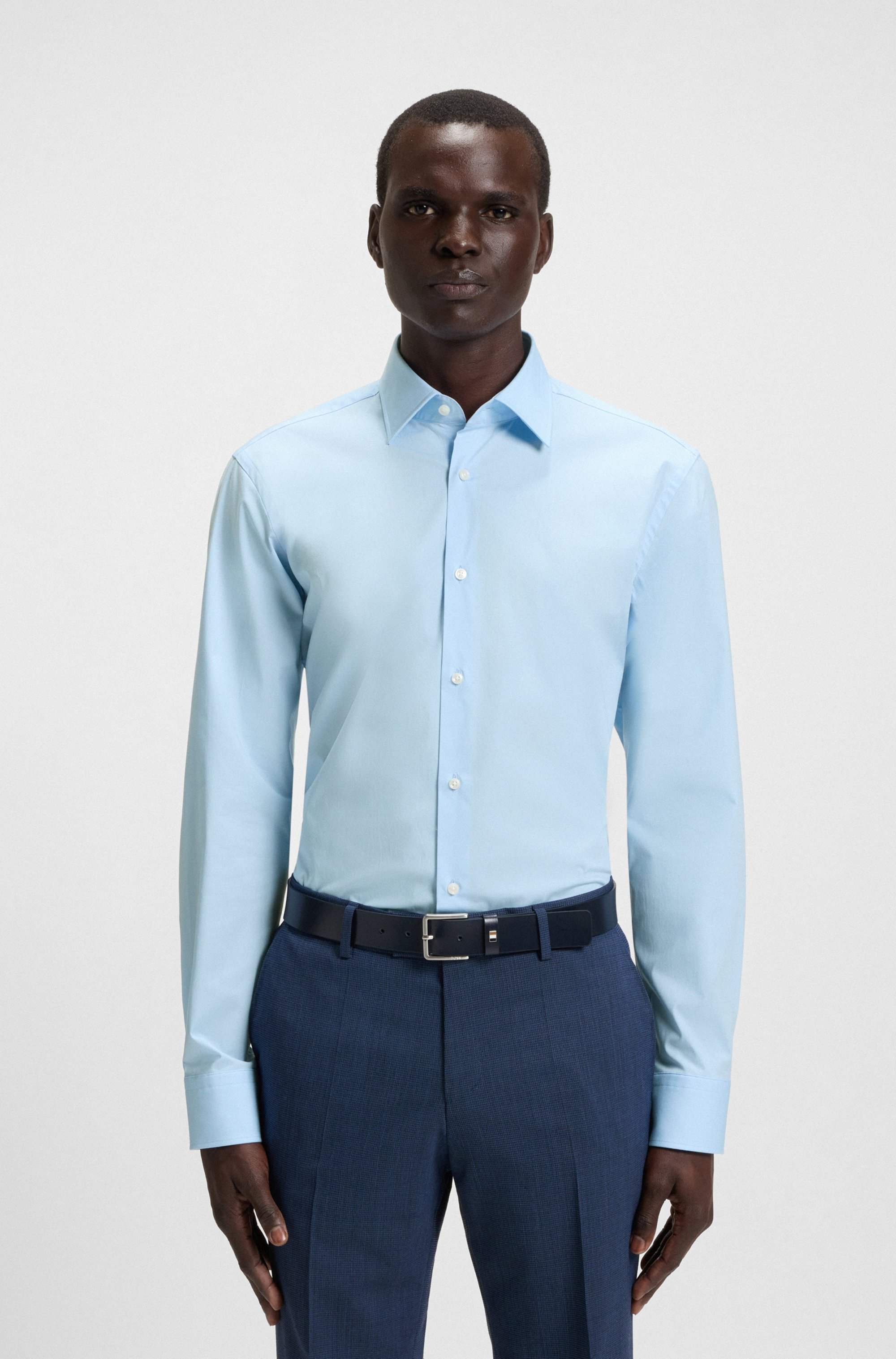 Regular-fit shirt in easy-iron stretch-cotton poplin