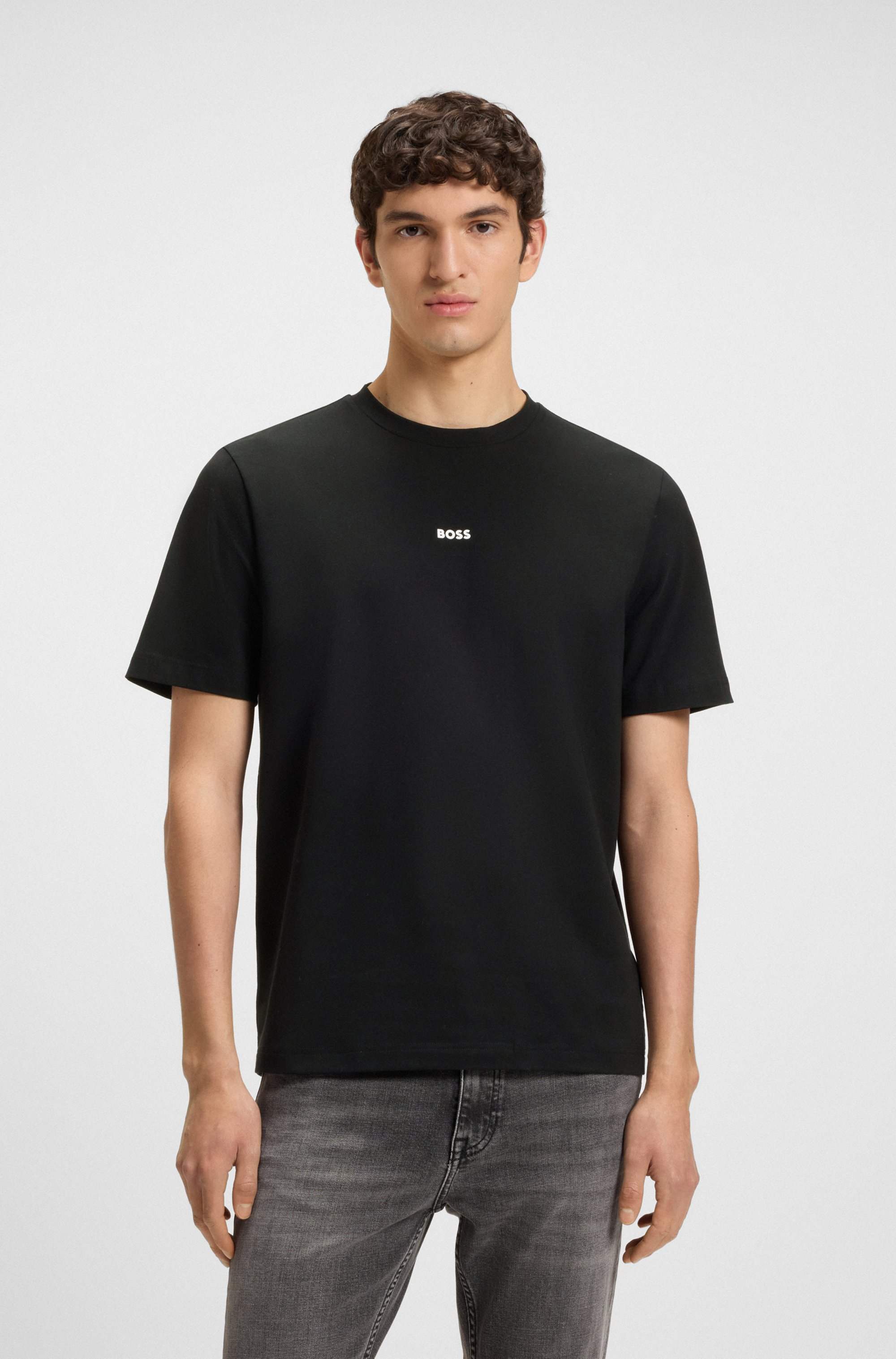 Stretch-cotton T-shirt with logo print