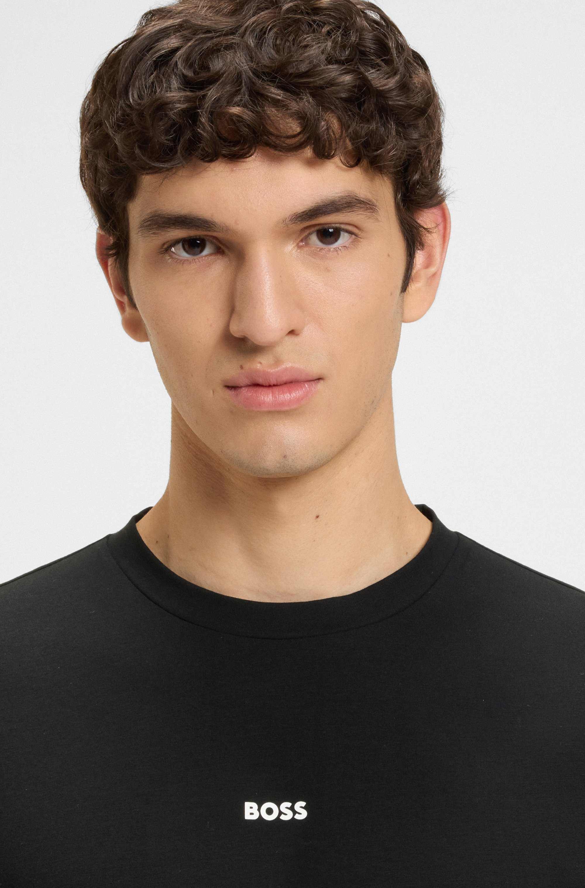 Stretch-cotton T-shirt with logo print