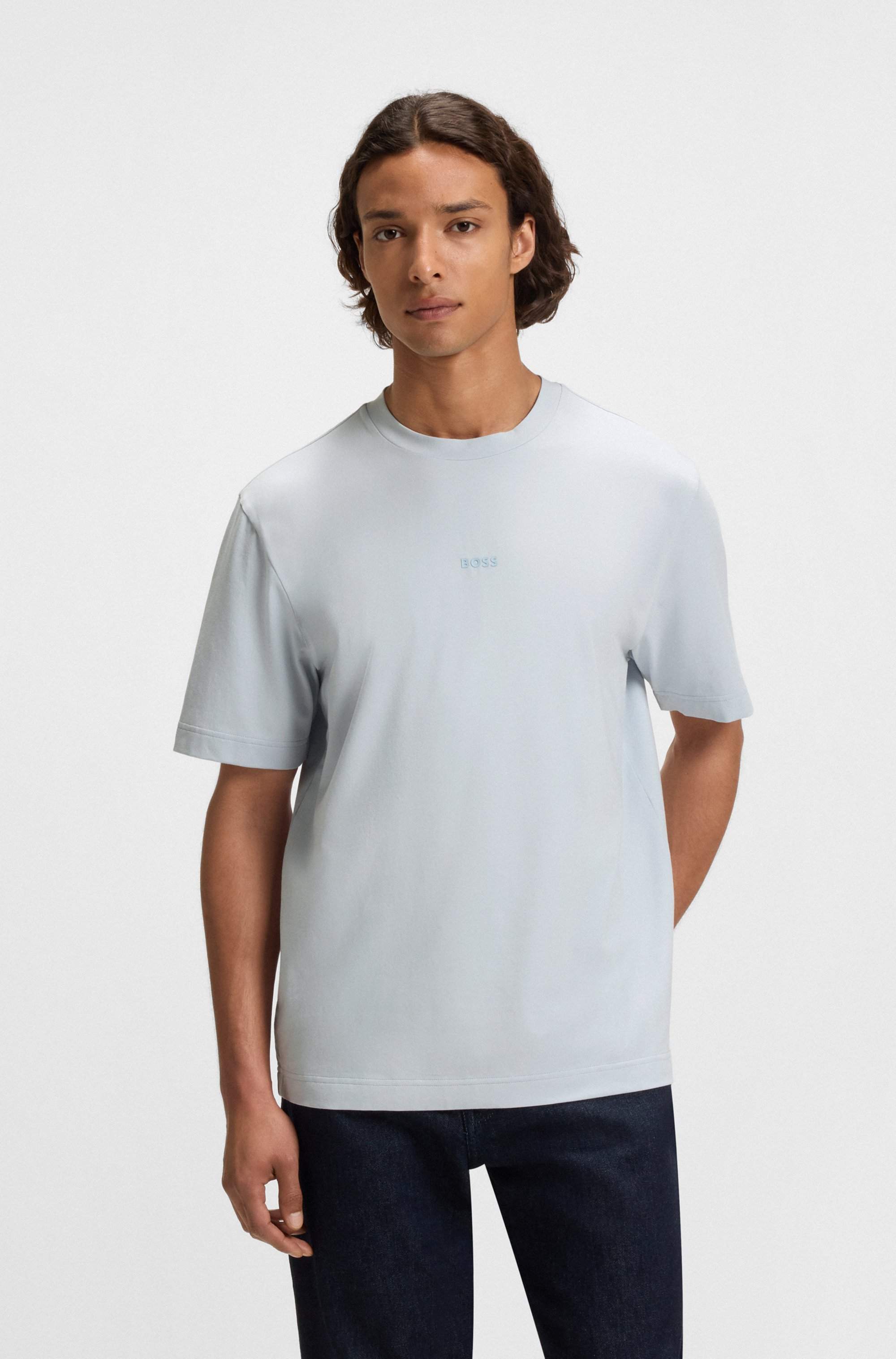 Stretch-cotton T-shirt with logo print