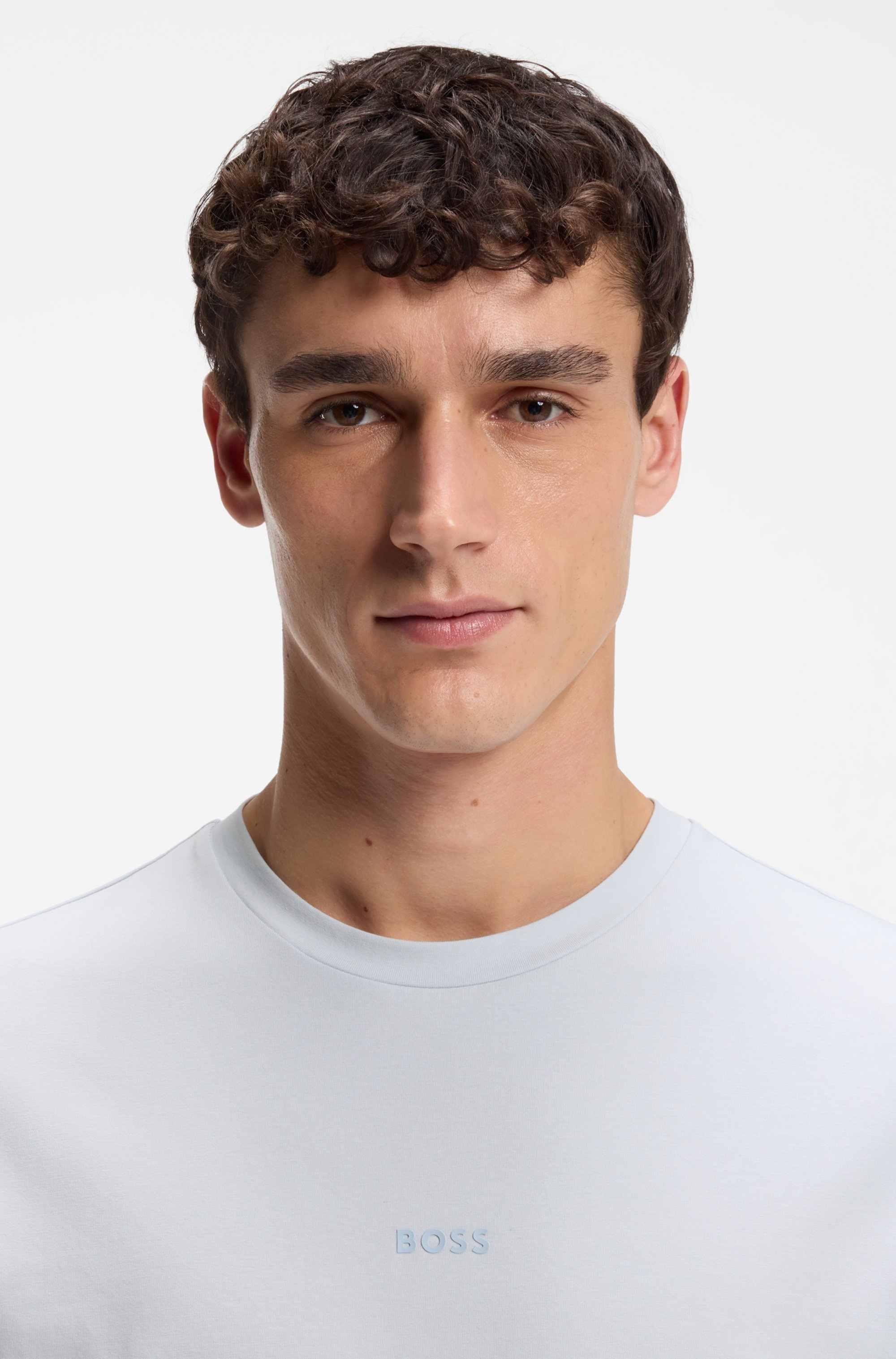 Stretch-cotton T-shirt with contrast logo