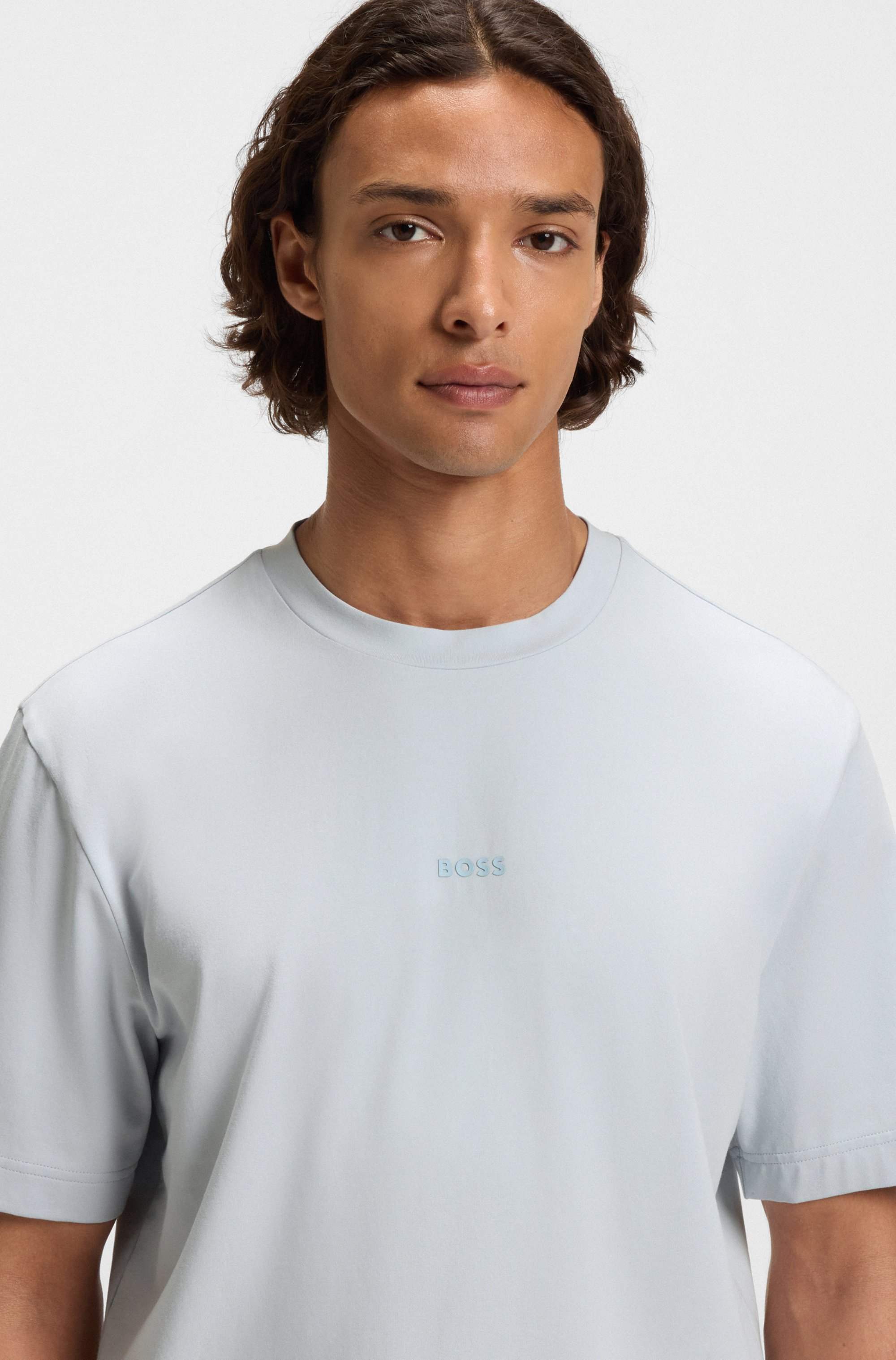 Stretch-cotton T-shirt with logo print