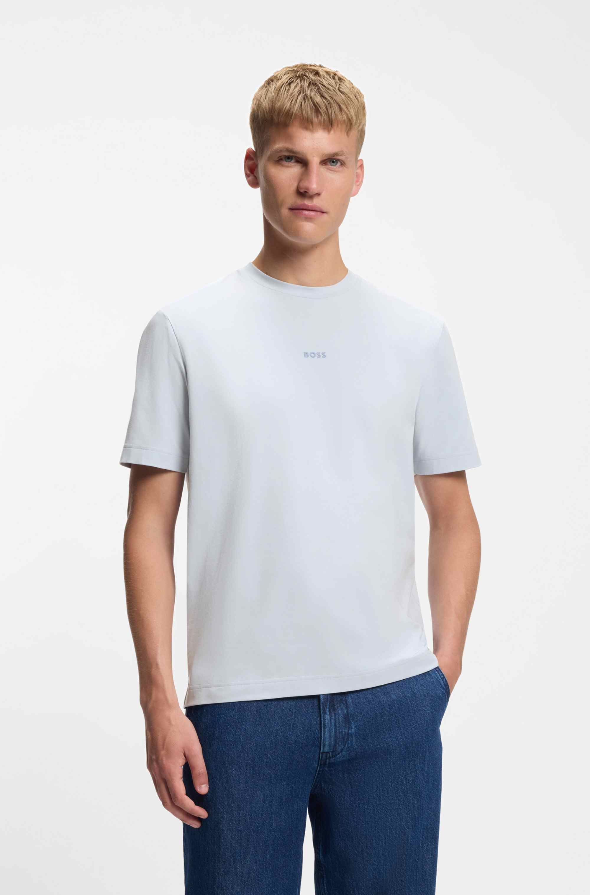 Stretch-cotton T-shirt with contrast logo
