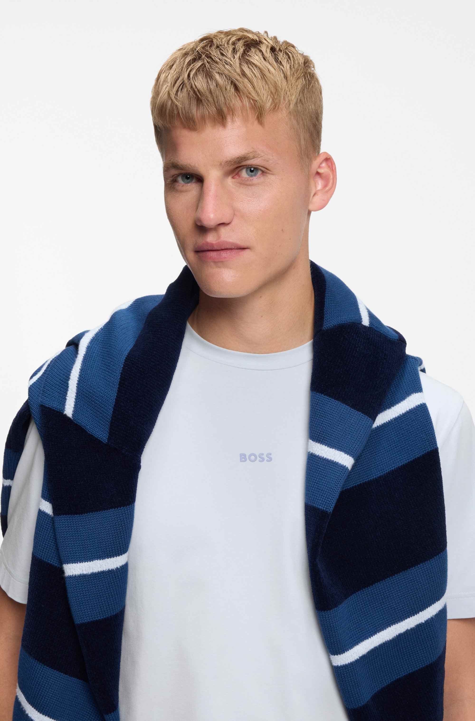 Stretch-cotton T-shirt with contrast logo