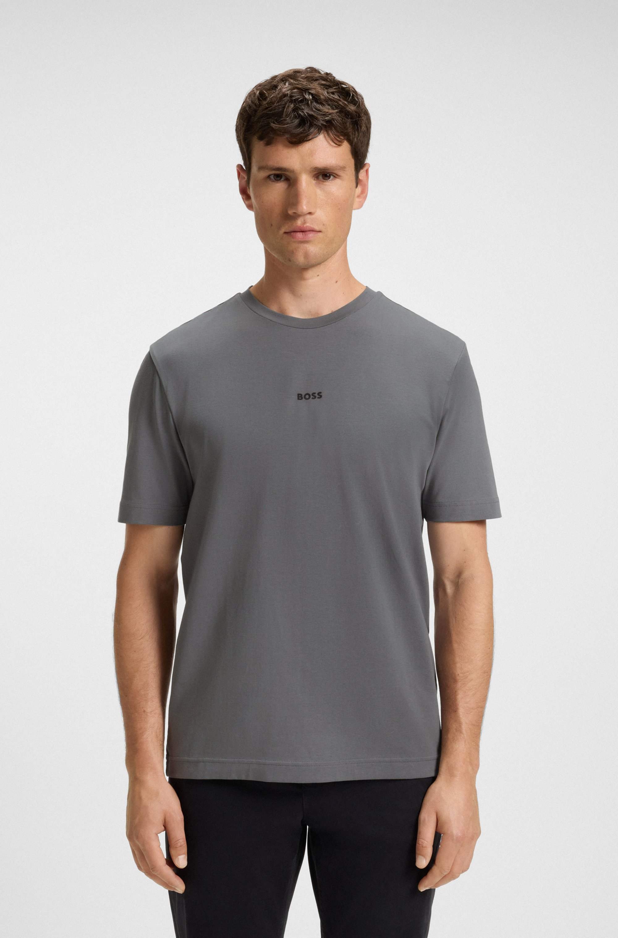 Stretch-cotton T-shirt with logo print