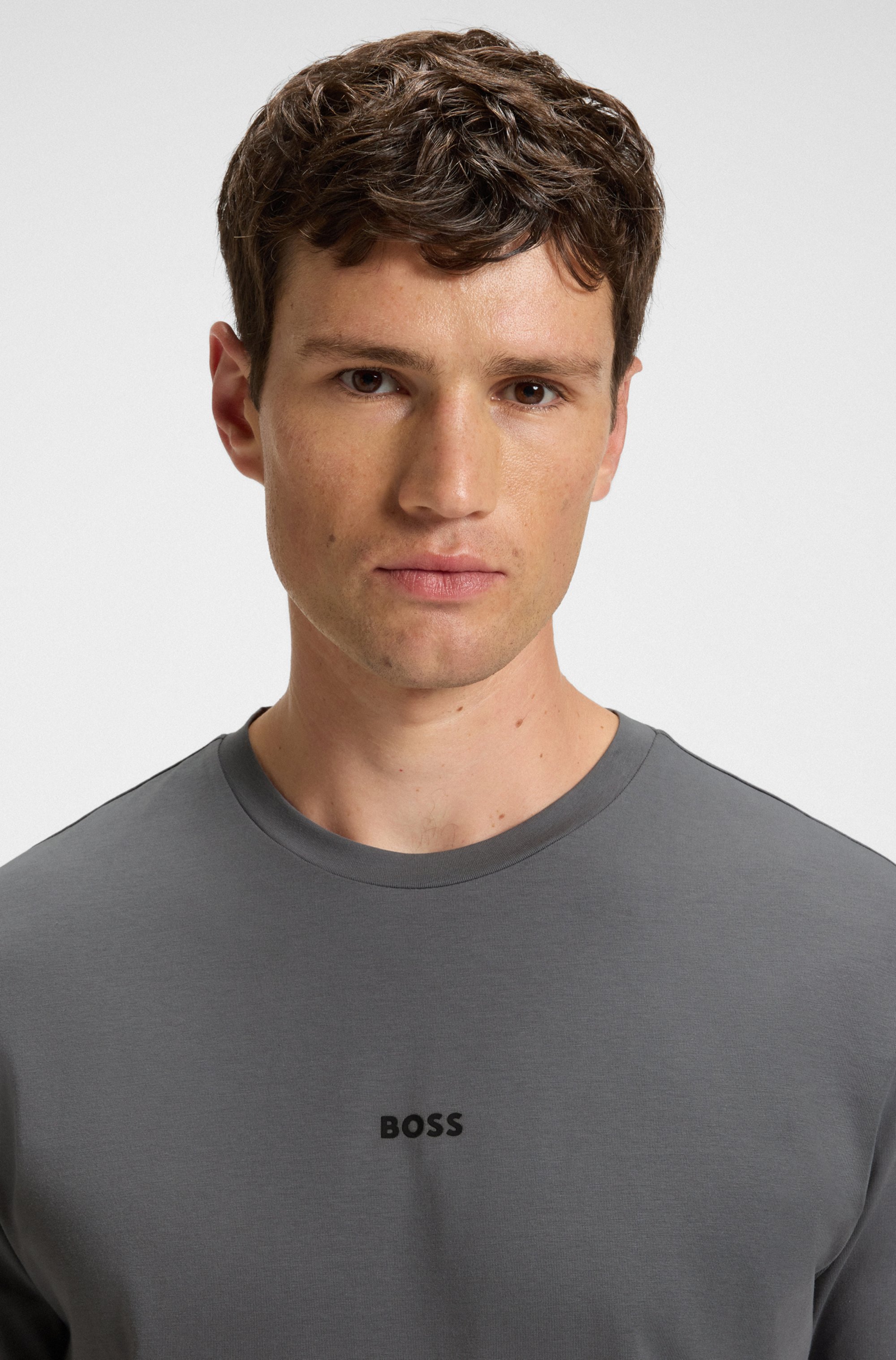 Stretch-cotton T-shirt with contrast logo