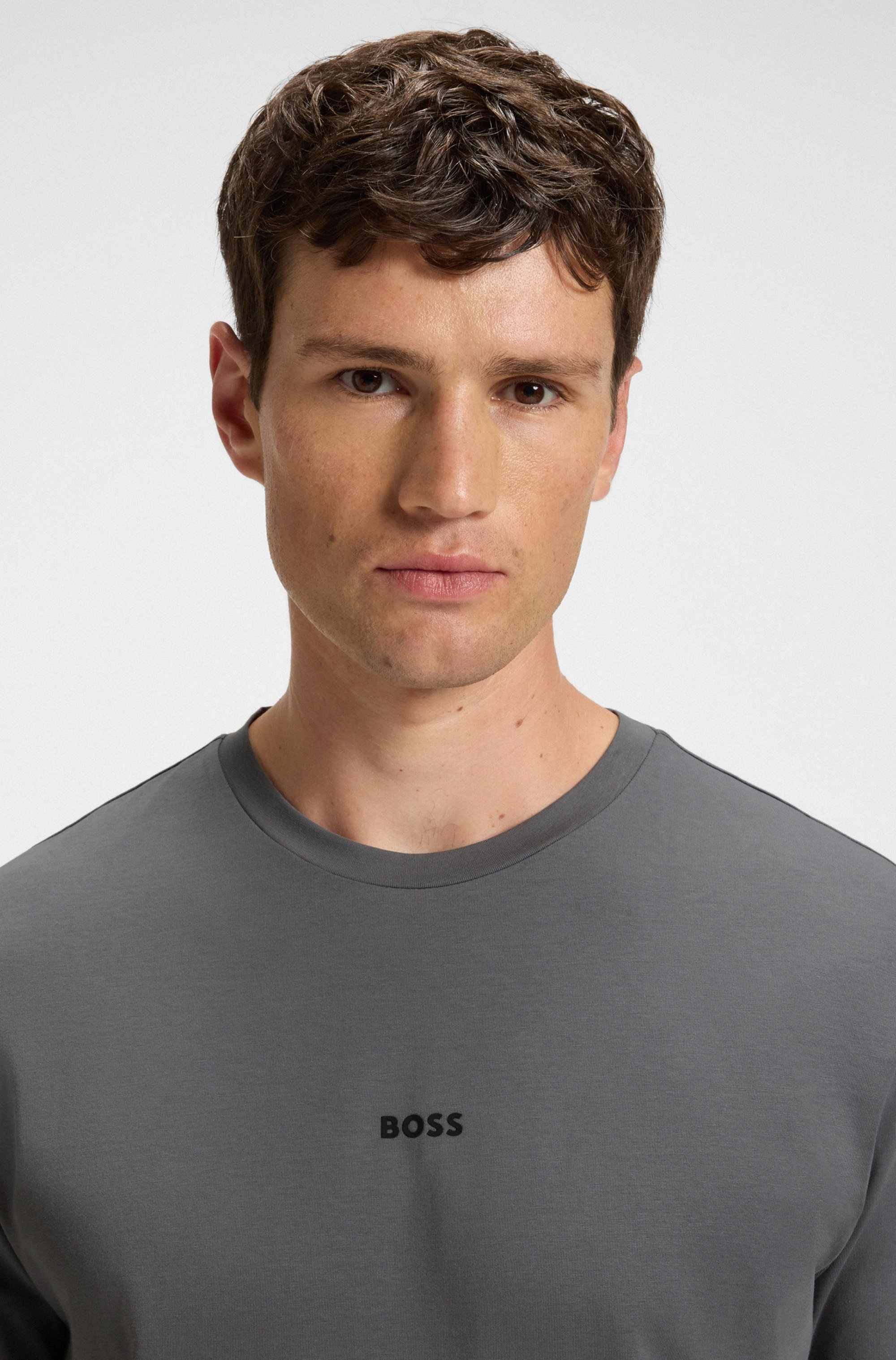 Stretch-cotton T-shirt with logo print