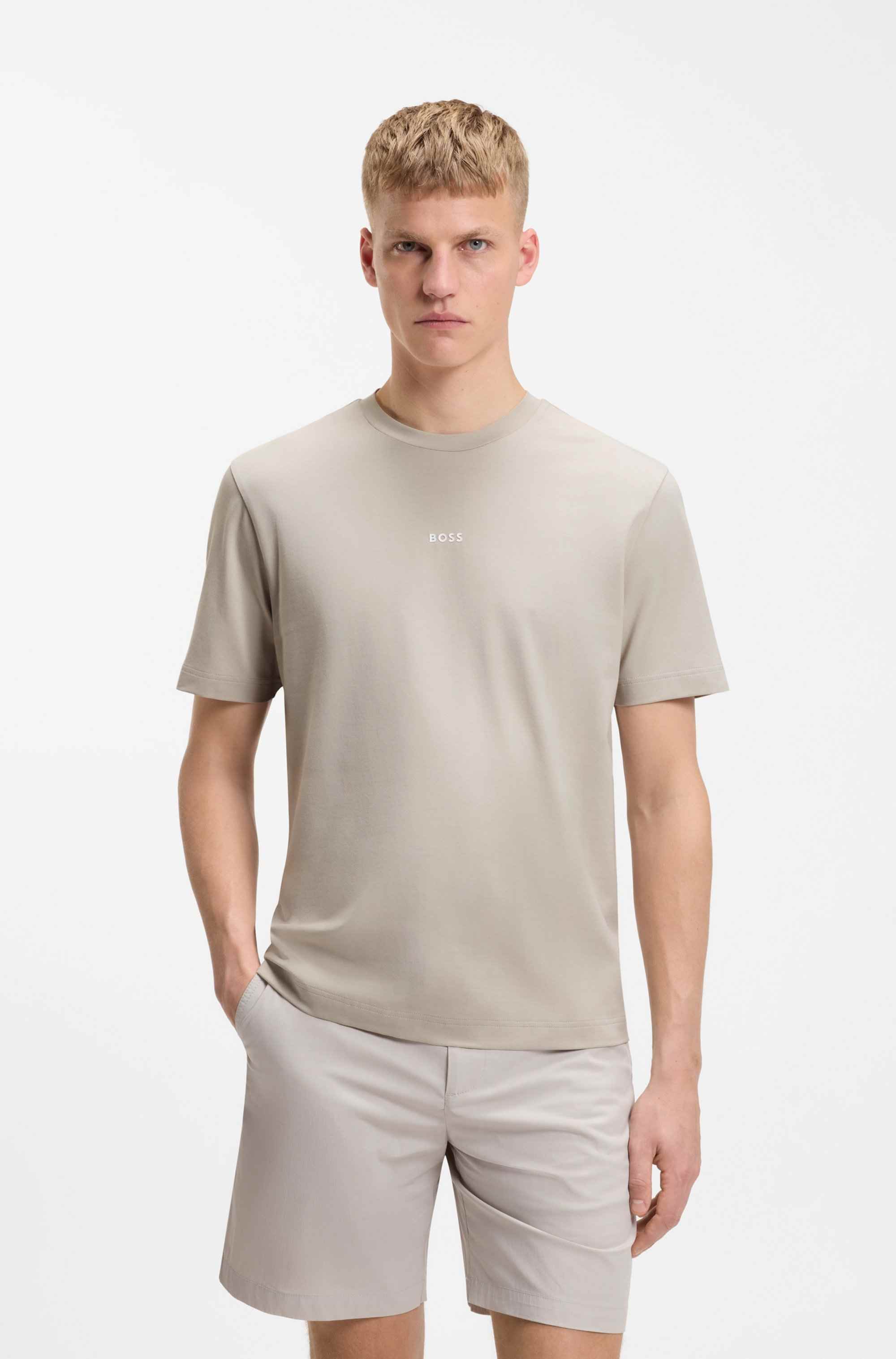 Stretch-cotton T-shirt with contrast logo