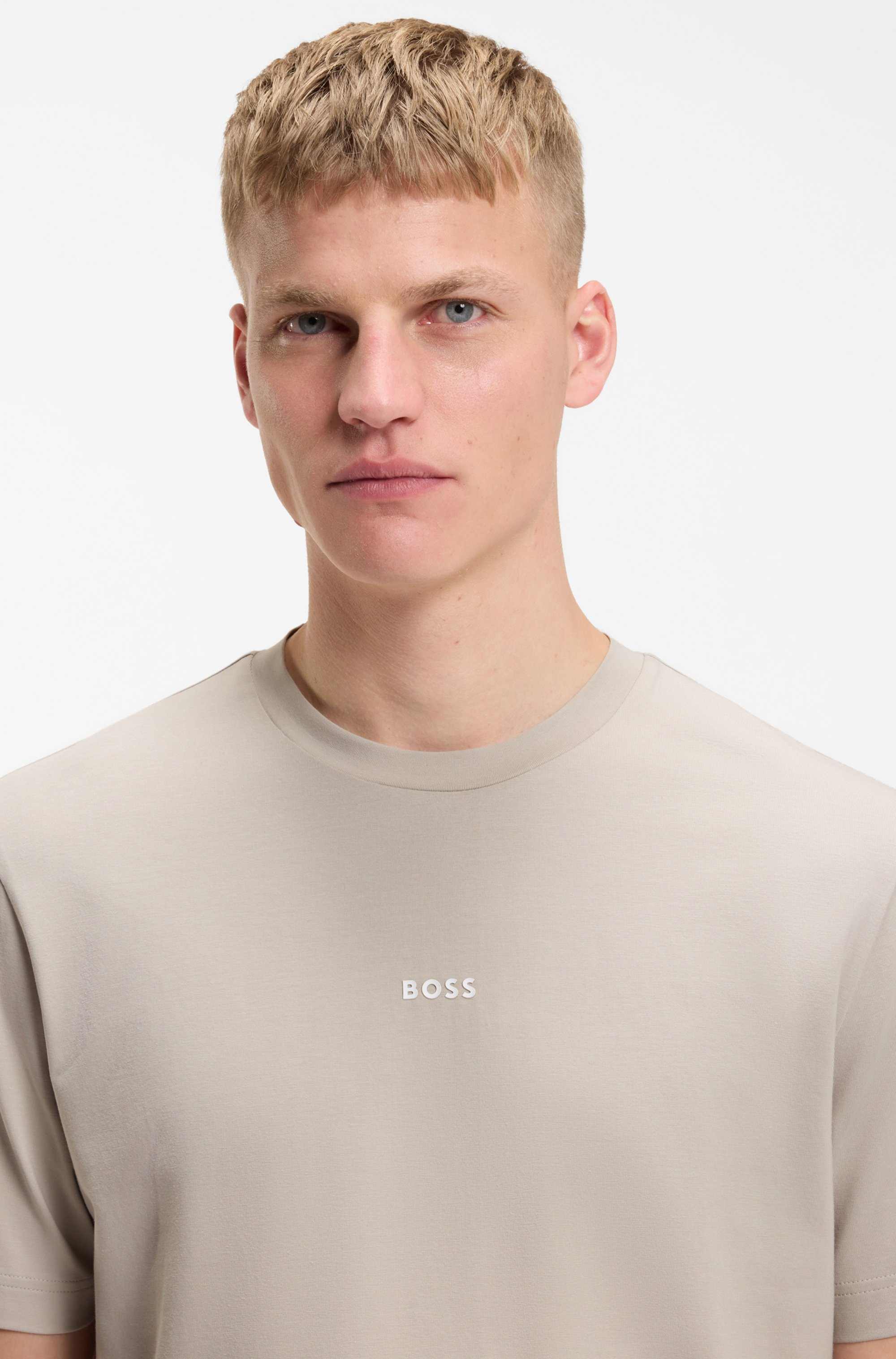 Stretch-cotton T-shirt with contrast logo