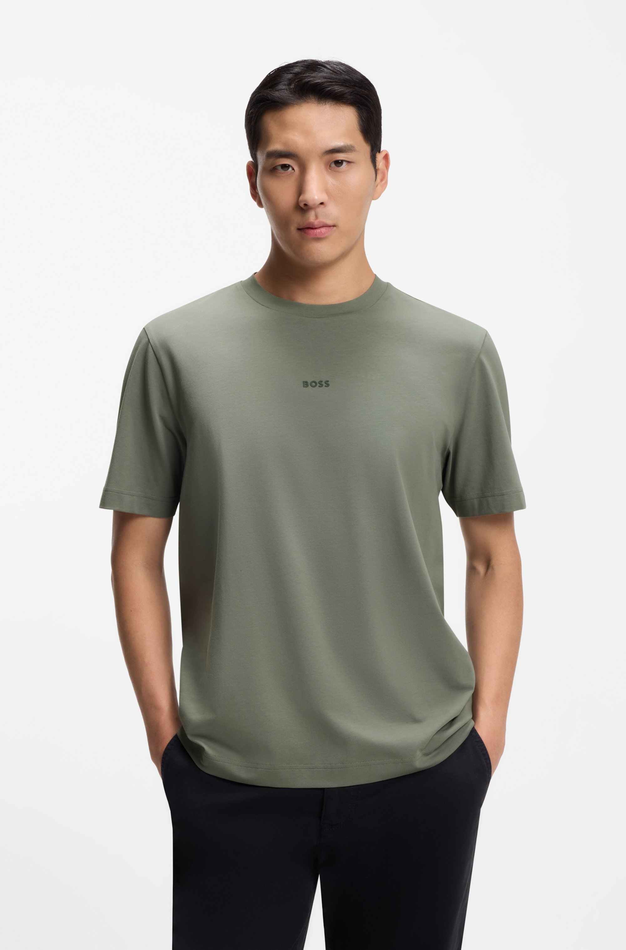 Stretch-cotton T-shirt with contrast logo