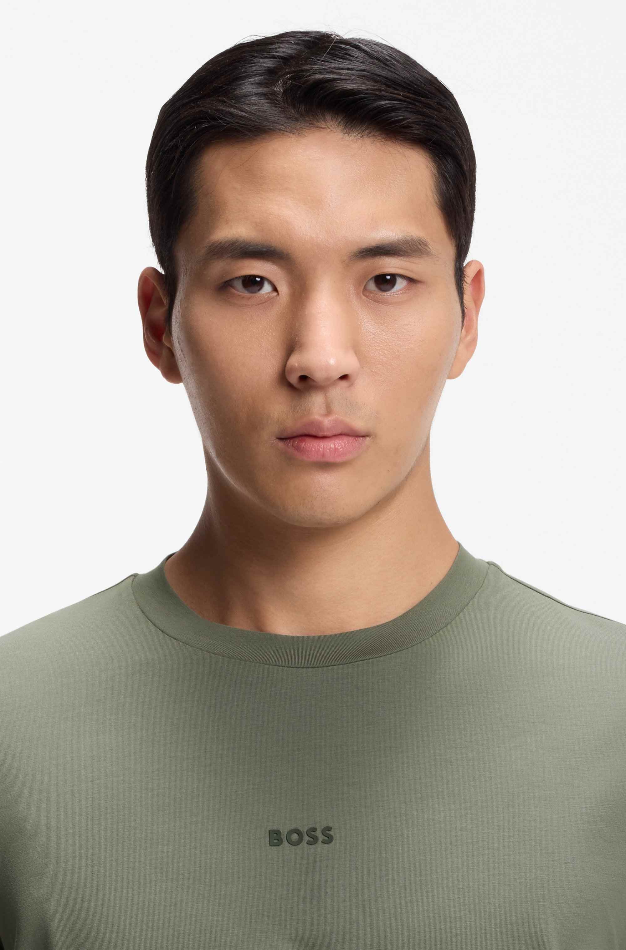 Stretch-cotton T-shirt with contrast logo