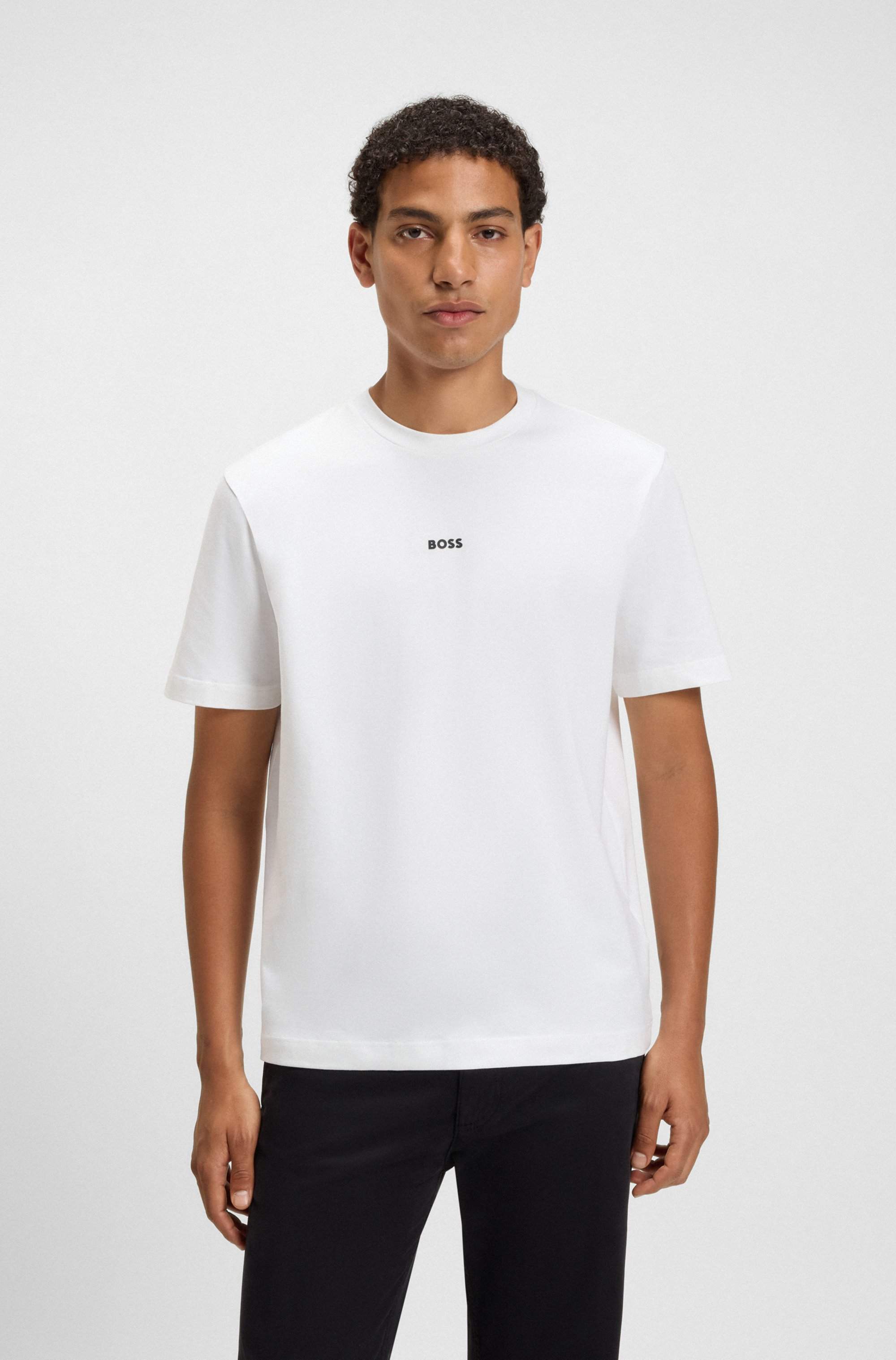 Stretch-cotton T-shirt with contrast logo