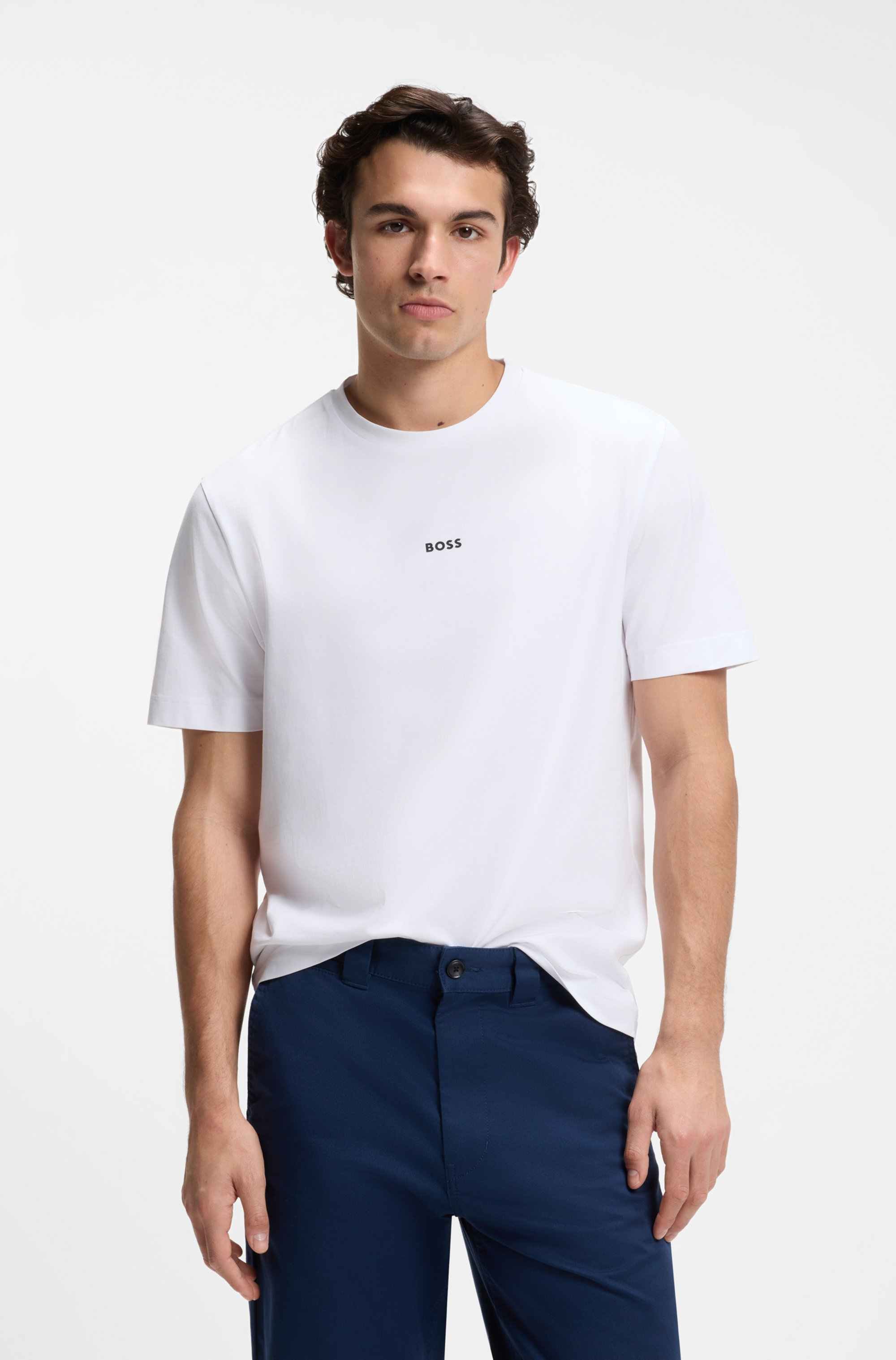 Stretch-cotton T-shirt with contrast logo