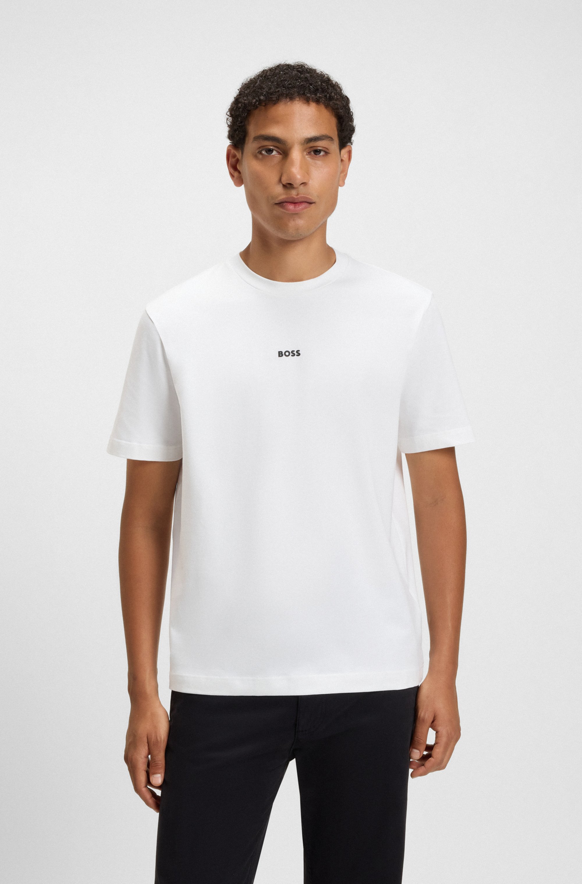 Stretch-cotton T-shirt with contrast logo