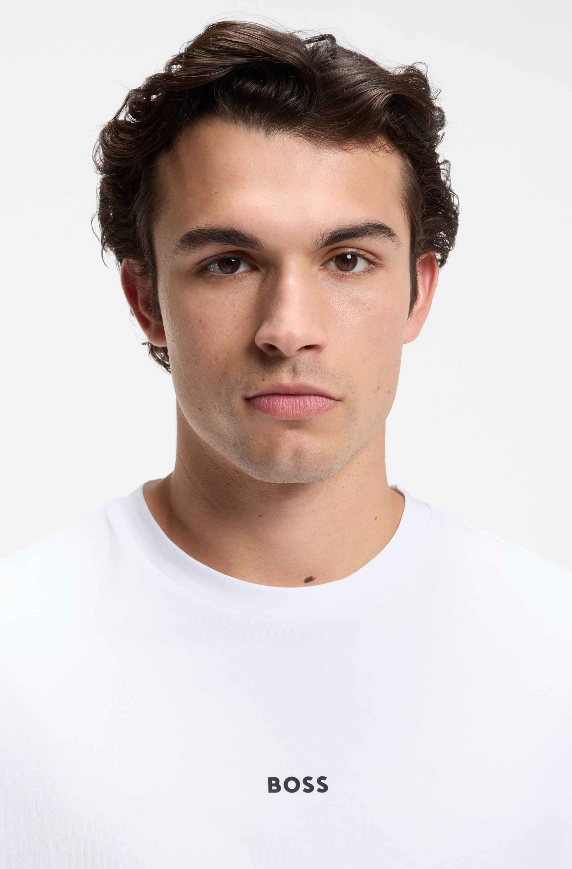 Stretch-cotton T-shirt with contrast logo