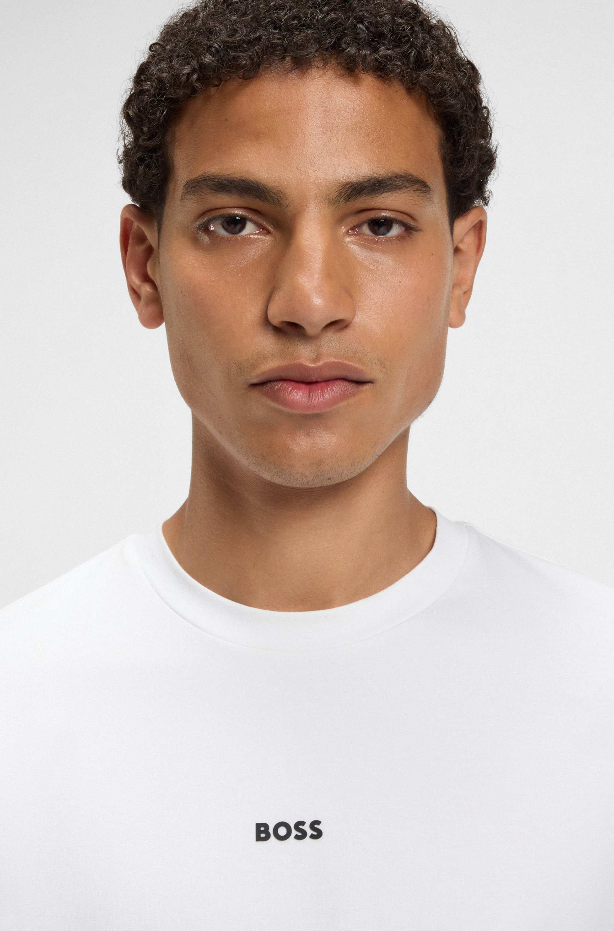 Stretch-cotton T-shirt with logo print