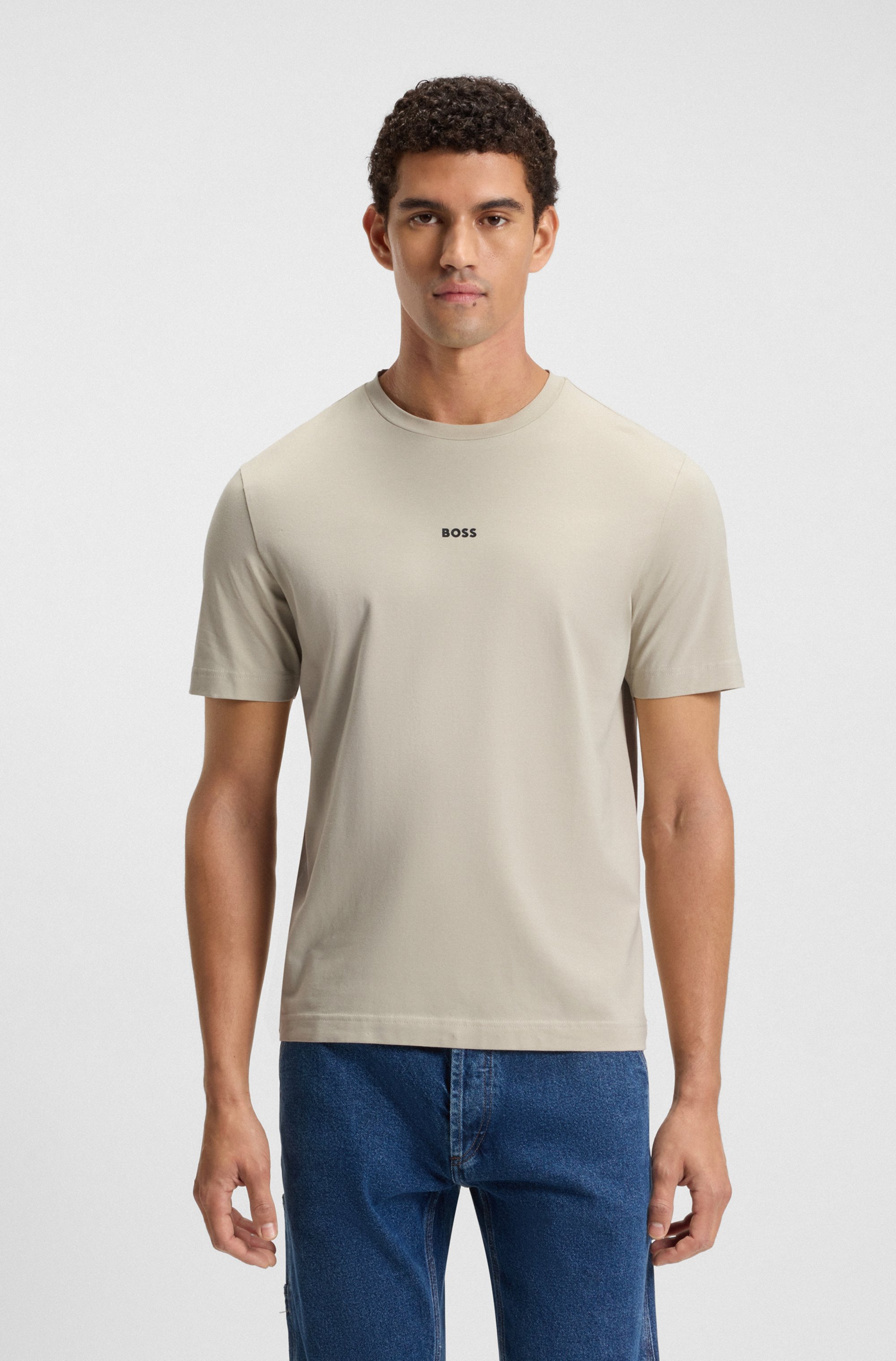 Stretch-cotton T-shirt with contrast logo