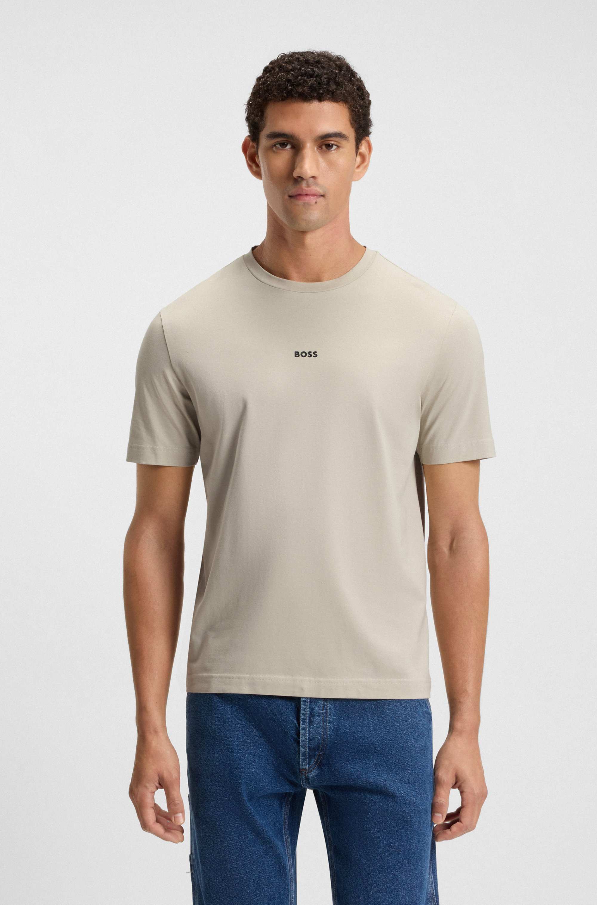 Stretch-cotton T-shirt with logo print