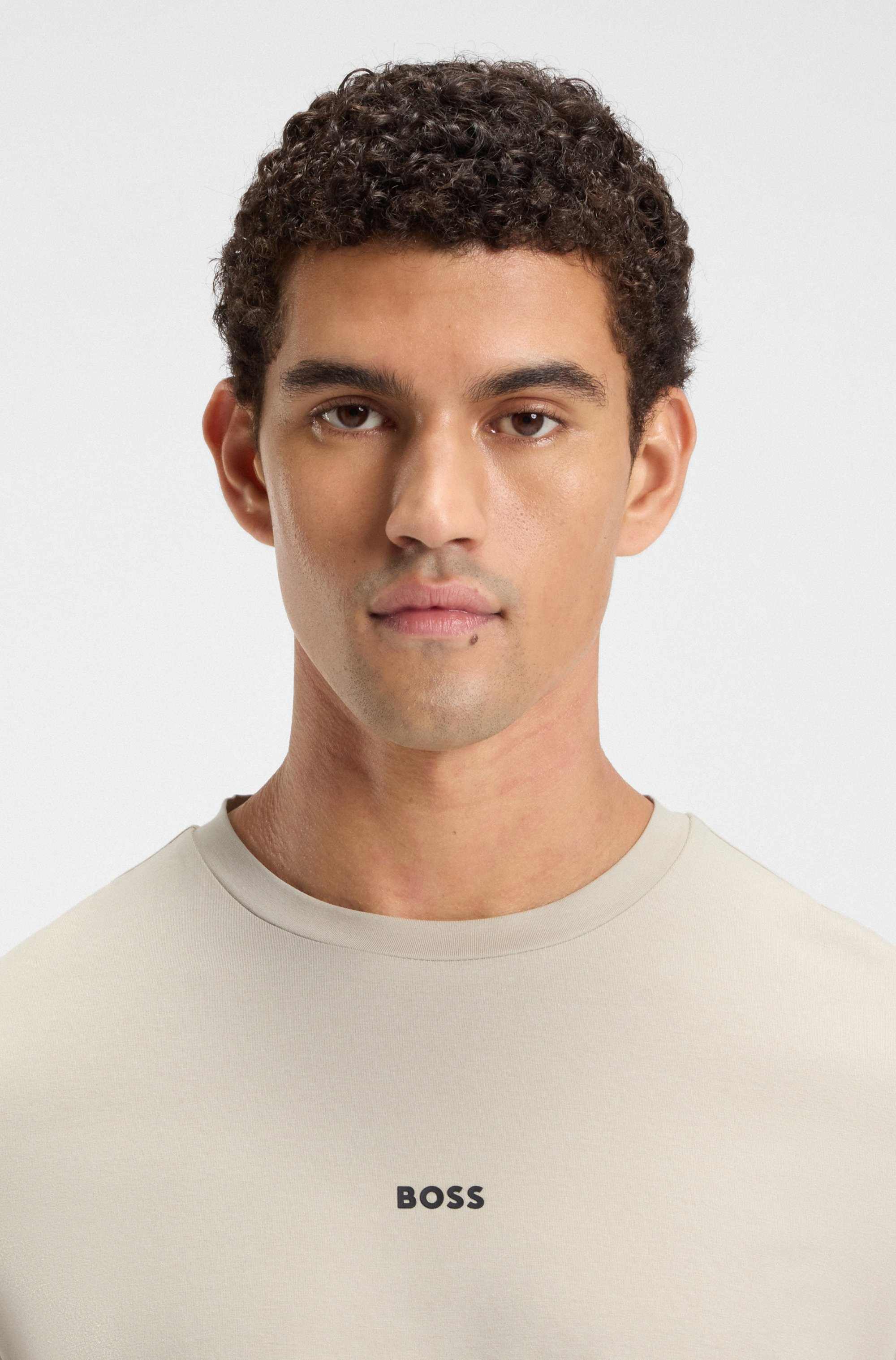 Stretch-cotton T-shirt with logo print