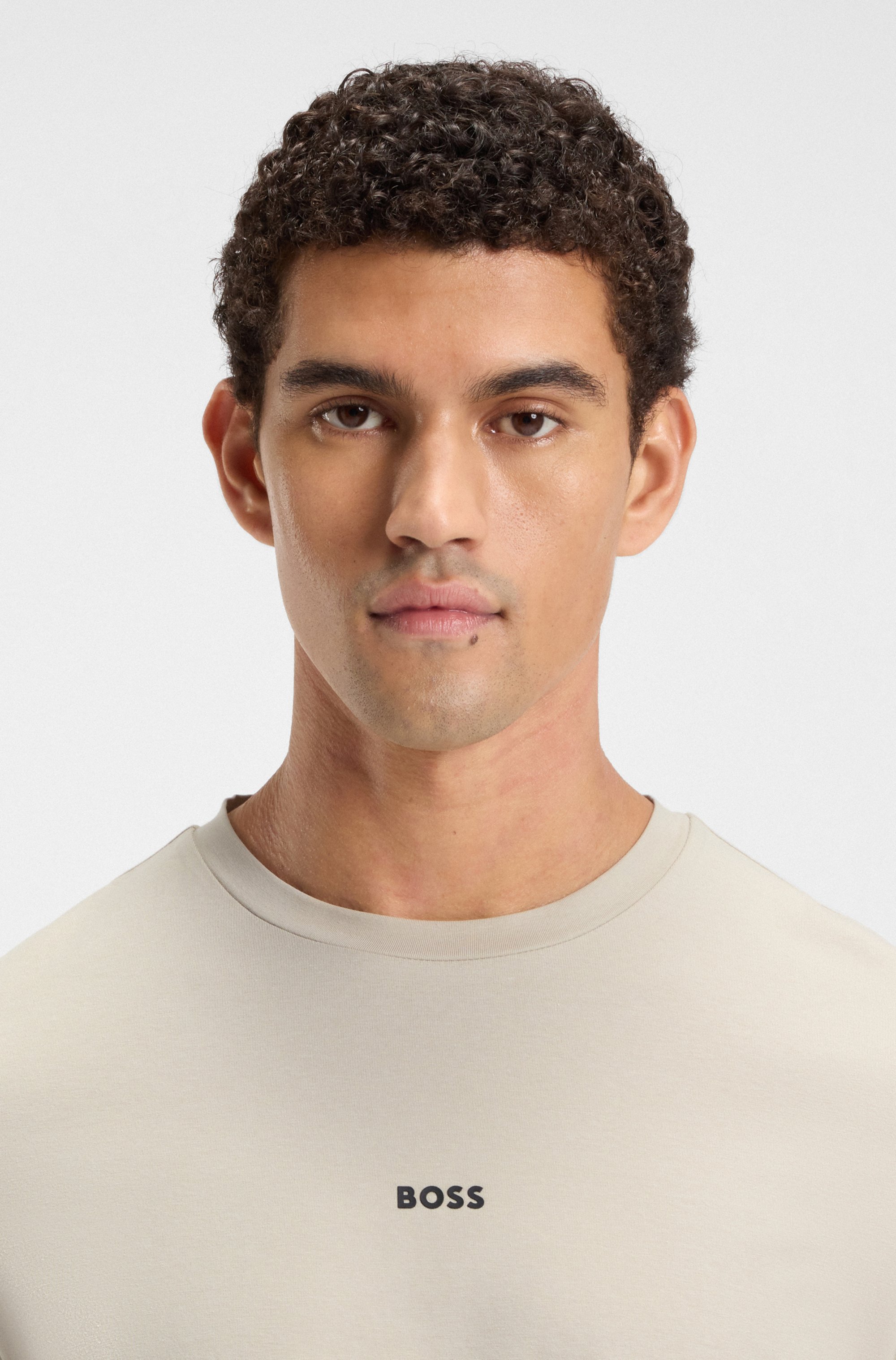 Stretch-cotton T-shirt with contrast logo