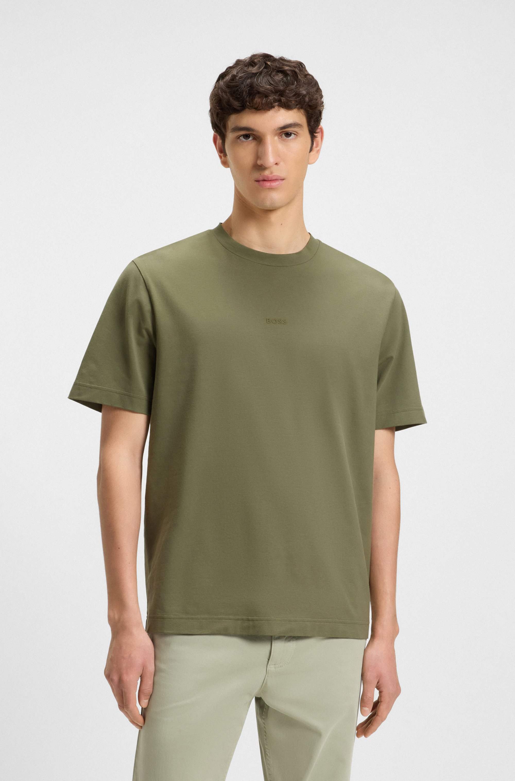 Stretch-cotton T-shirt with contrast logo