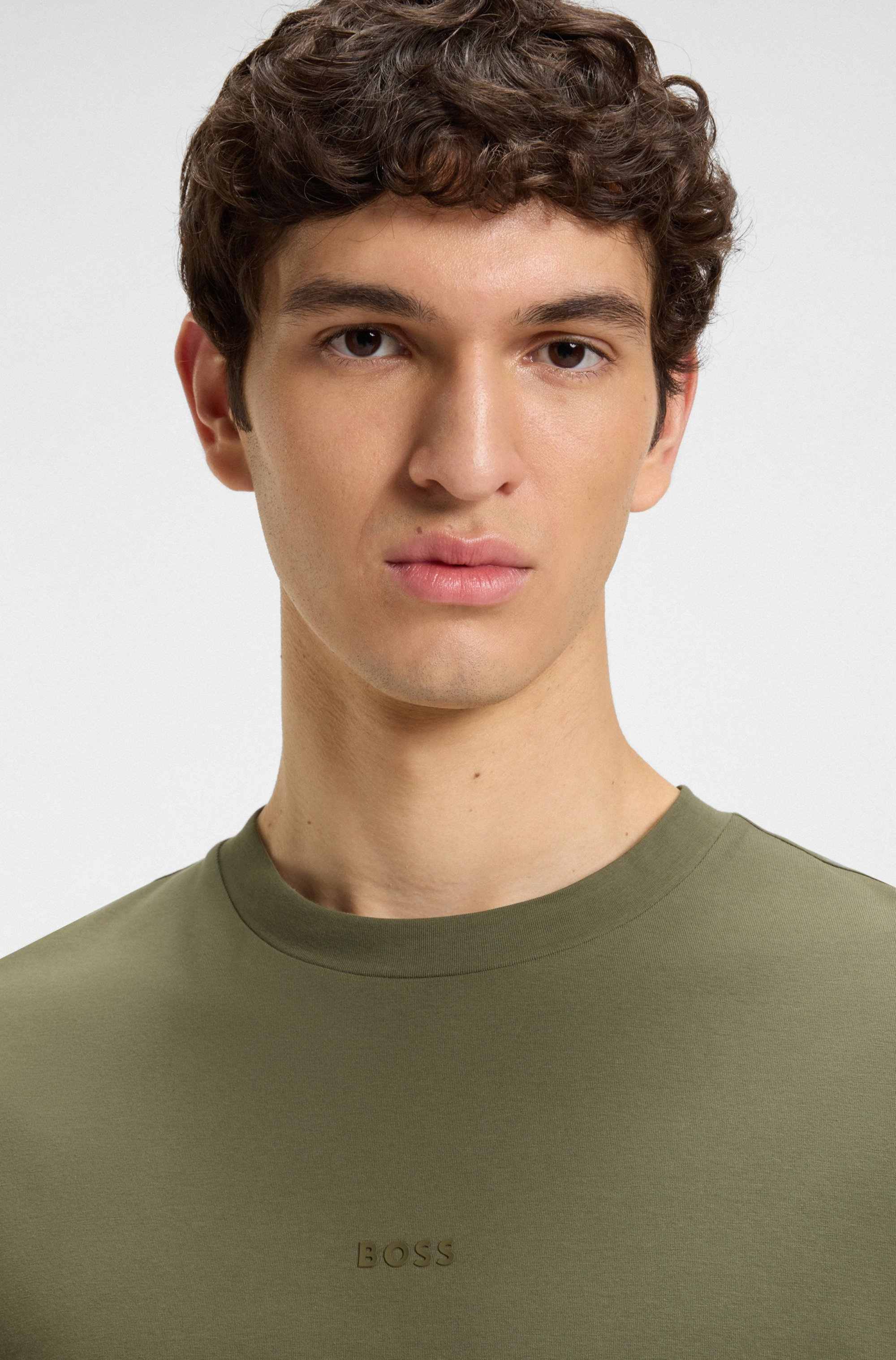 Stretch-cotton T-shirt with logo print