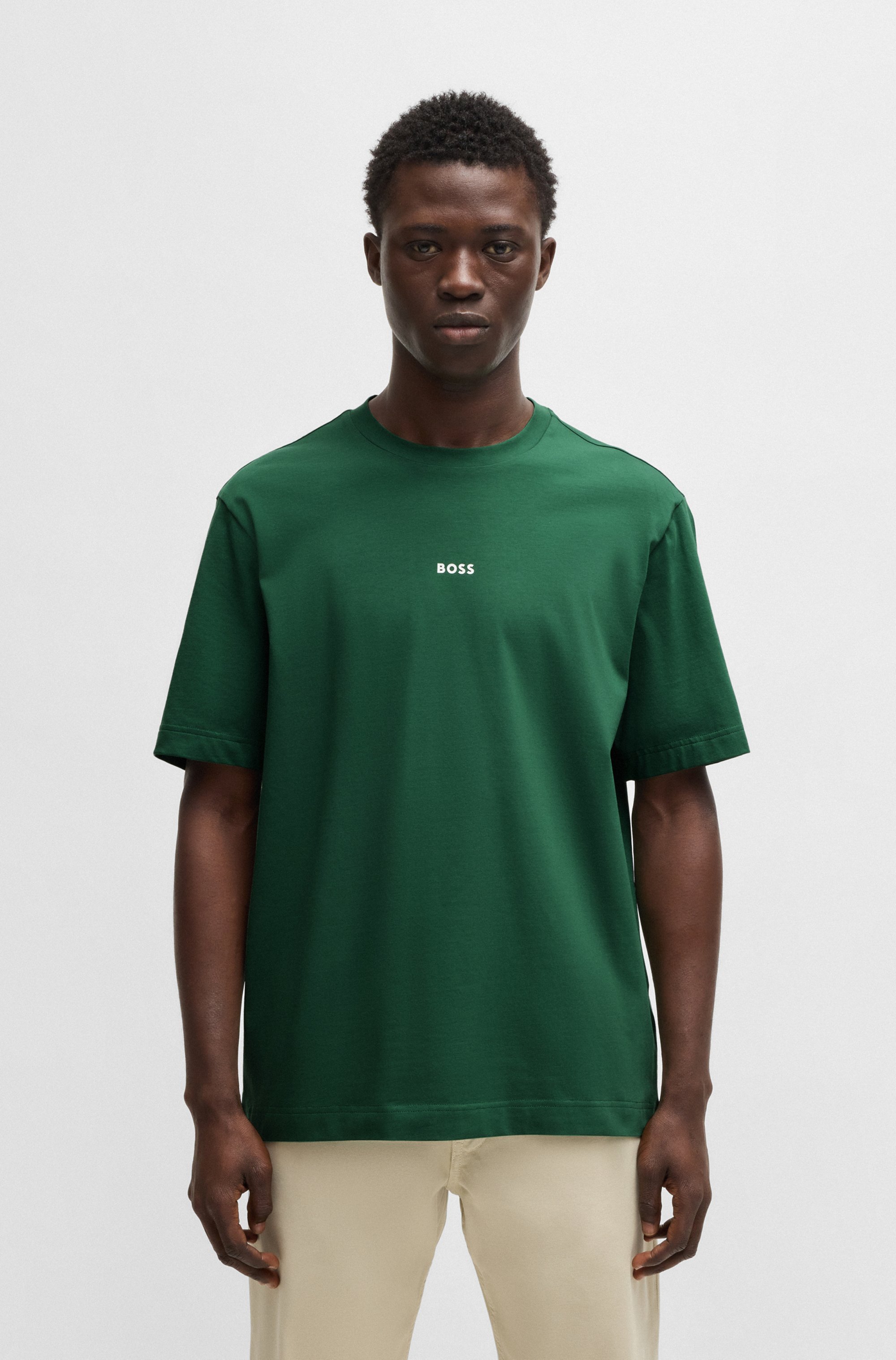 Stretch-cotton T-shirt with contrast logo