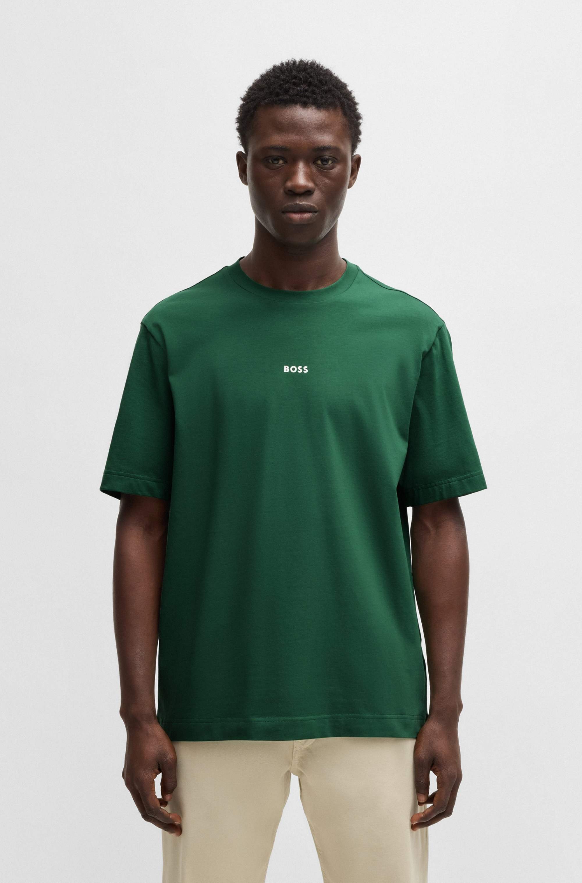 Stretch-cotton T-shirt with contrast logo