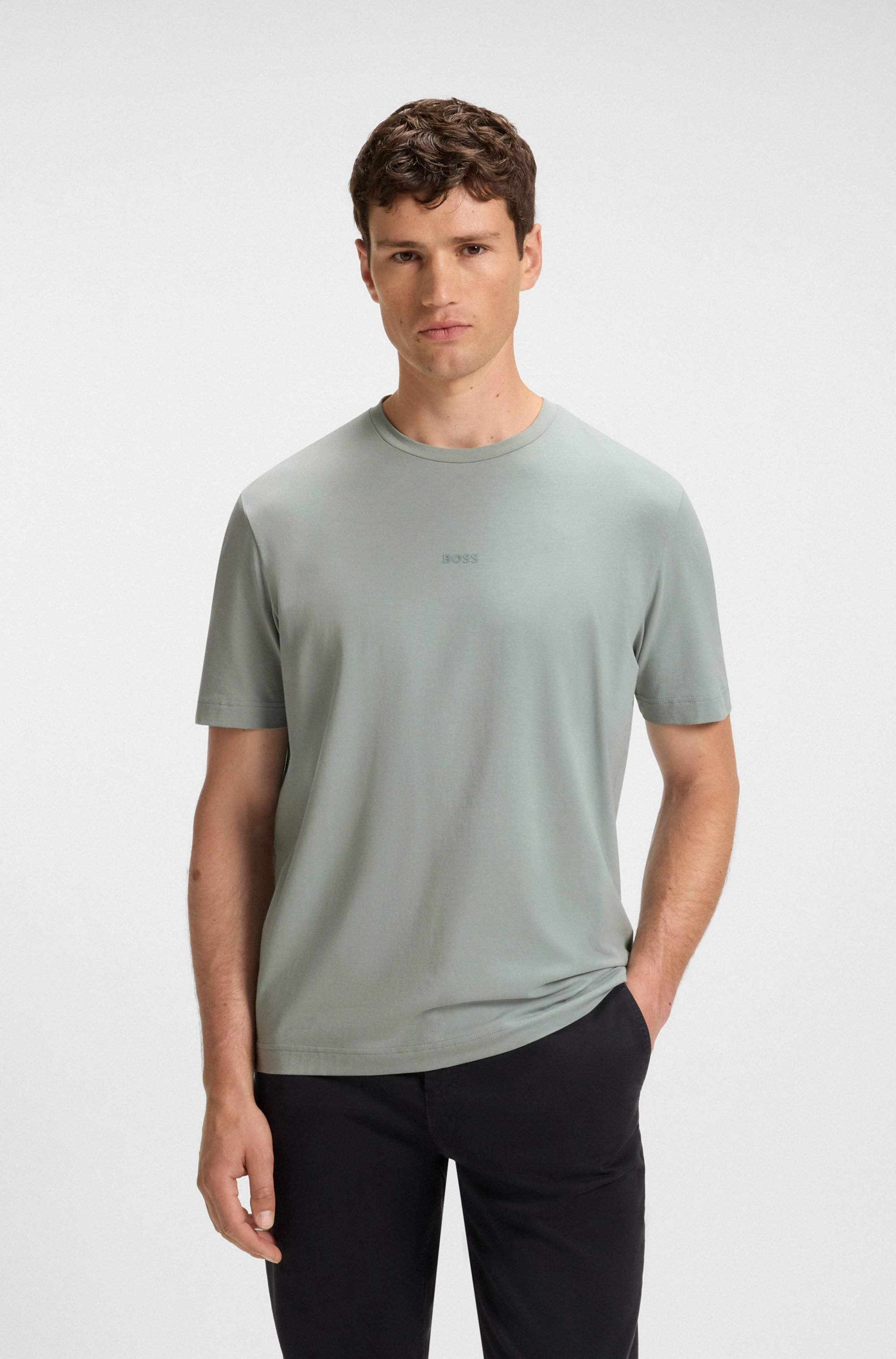 Stretch-cotton T-shirt with logo print