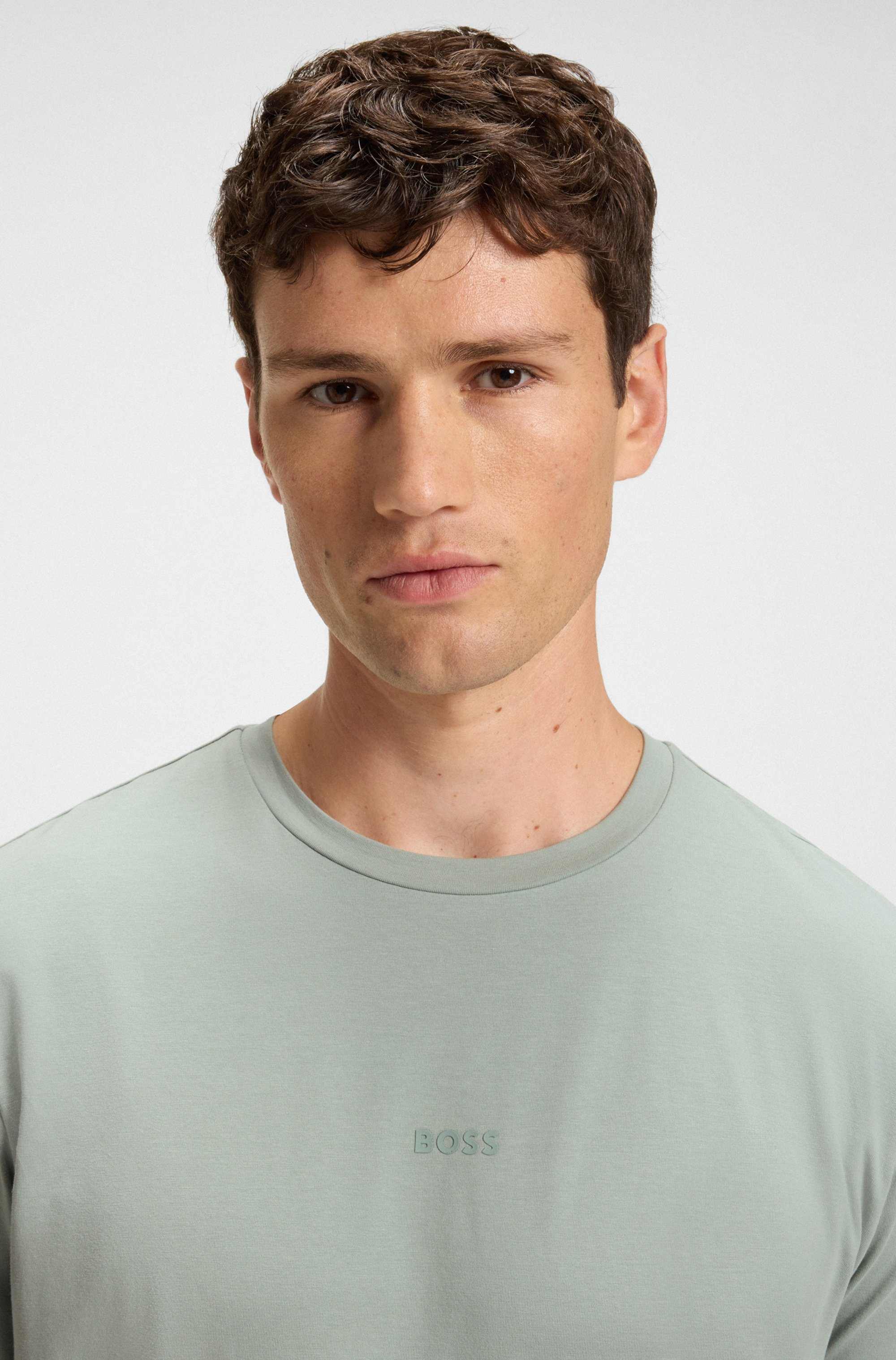 Stretch-cotton T-shirt with logo print