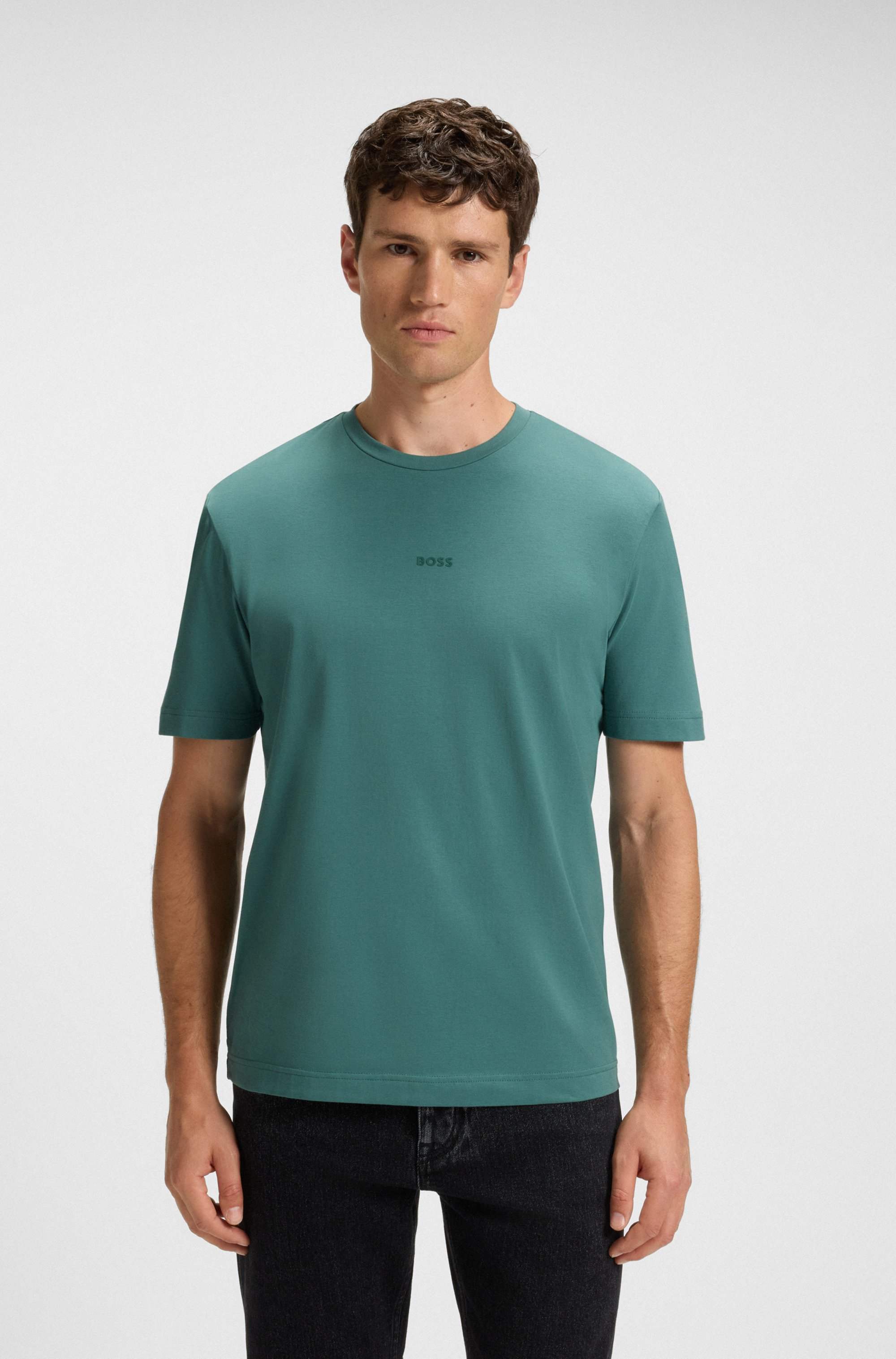 Stretch-cotton T-shirt with logo print