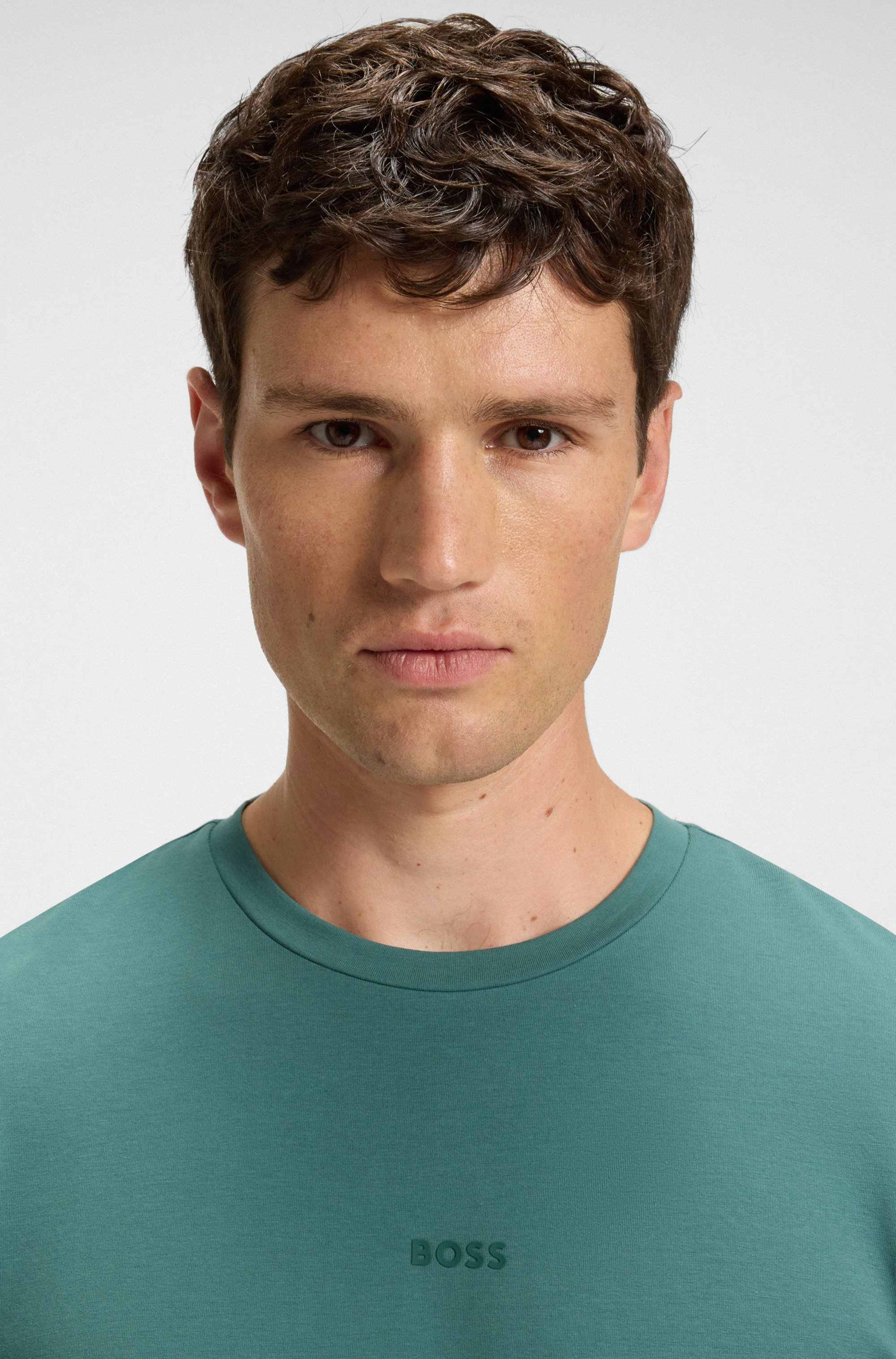 Stretch-cotton T-shirt with logo print